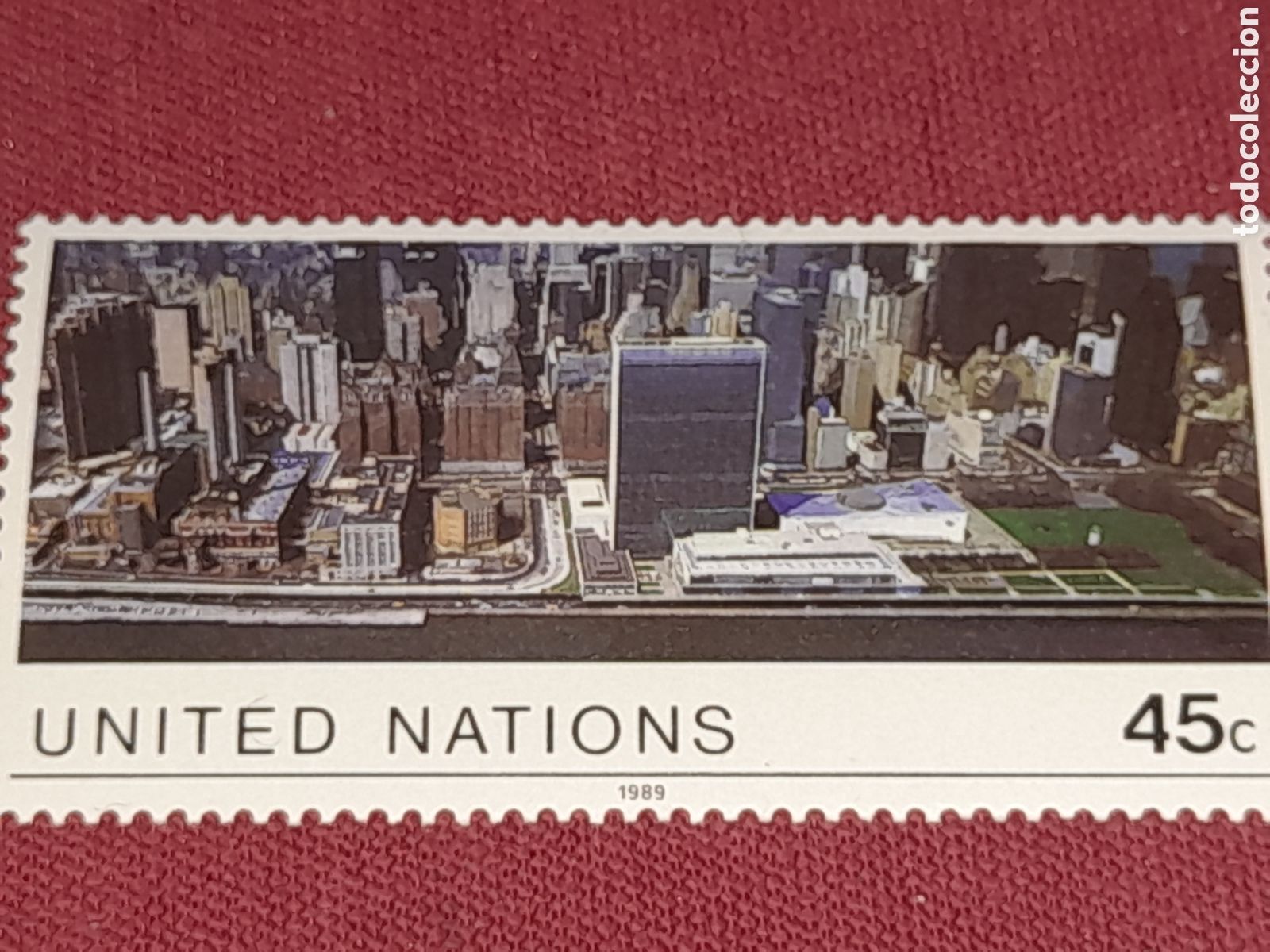 Sellos: Sello N. Unidas, N. Yor nuevo 1989. Sede UNO. Arquitectura. Edificio gubernamental. Manhatann