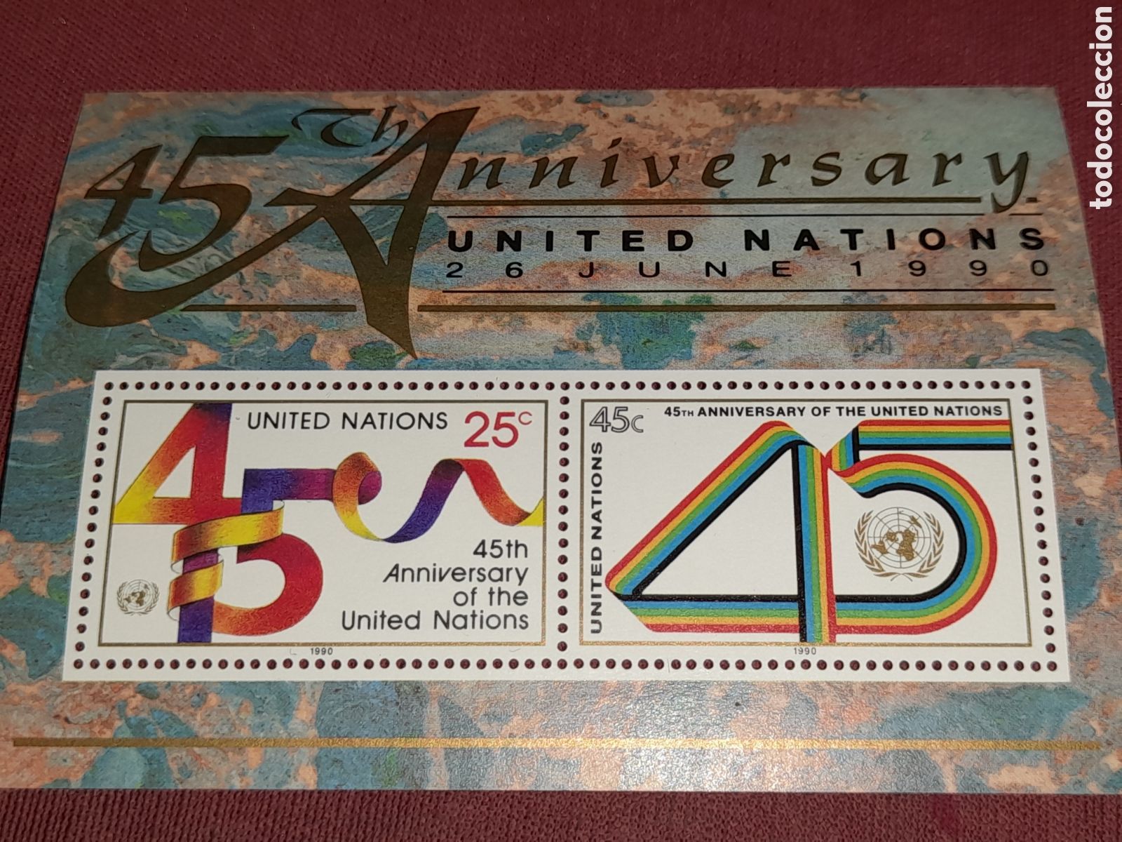 Sellos: HB N. Unidas, N. York nuevo 1990. 45Aniv Naciones Unidas. N&uacute;meros. Cintas.