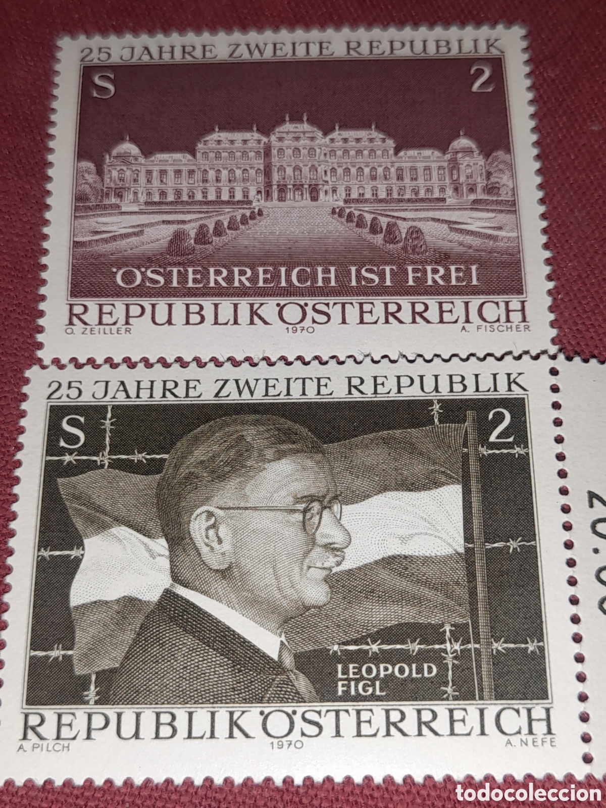 Sellos: Sello Austria nuevo 1970. 25Aniv segunda Rep&uacute;blica. L&iacute;der. Bandera. Leopold. Arquitectura.