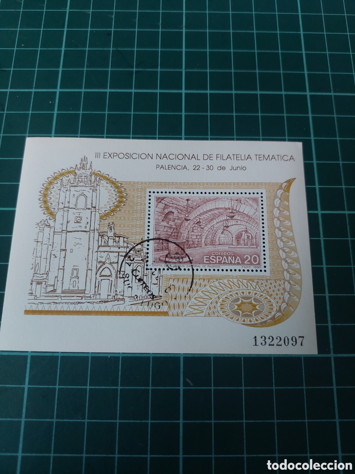 Sellos: 1990 edifil 3074 usado lujo exposici&oacute;n filatelia tem&aacute;tica Palencia catedral arquitectura