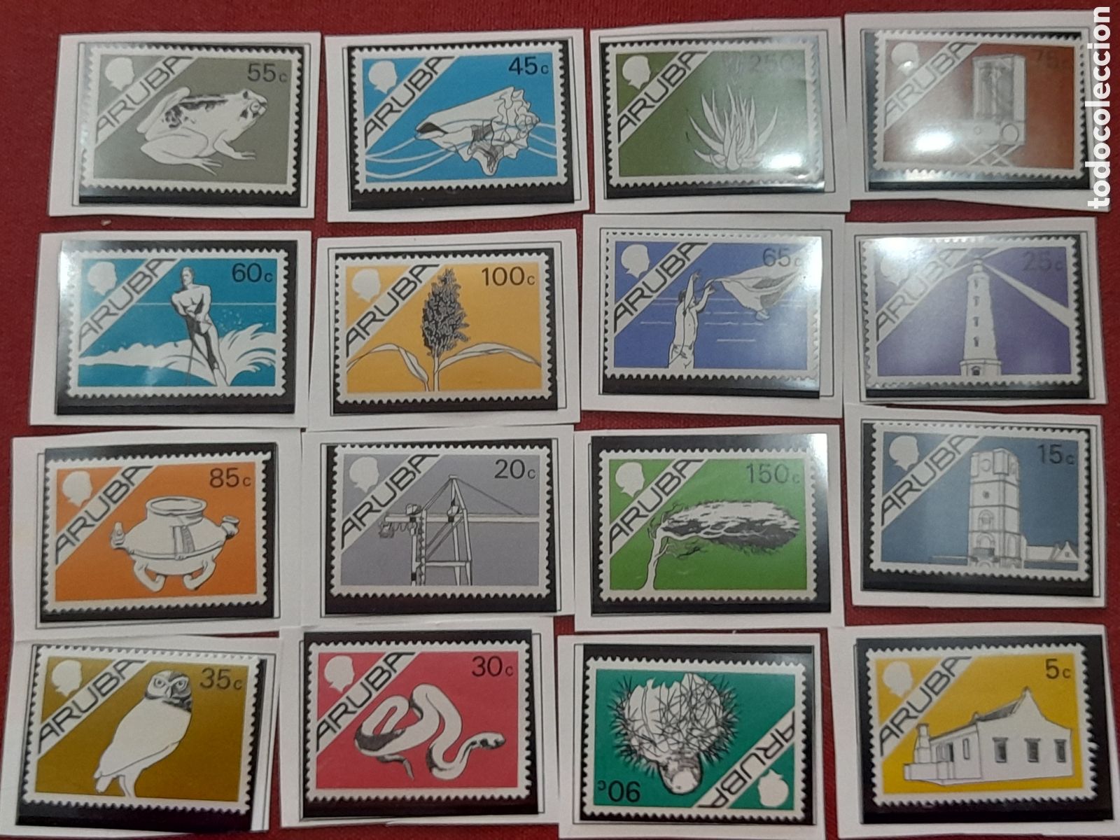 Sellos: Sello Aruba nuevo 1986. Aspectos locales. Folclore. Desarrollo. Fauna. En a. Arquitectura. Iglesia.
