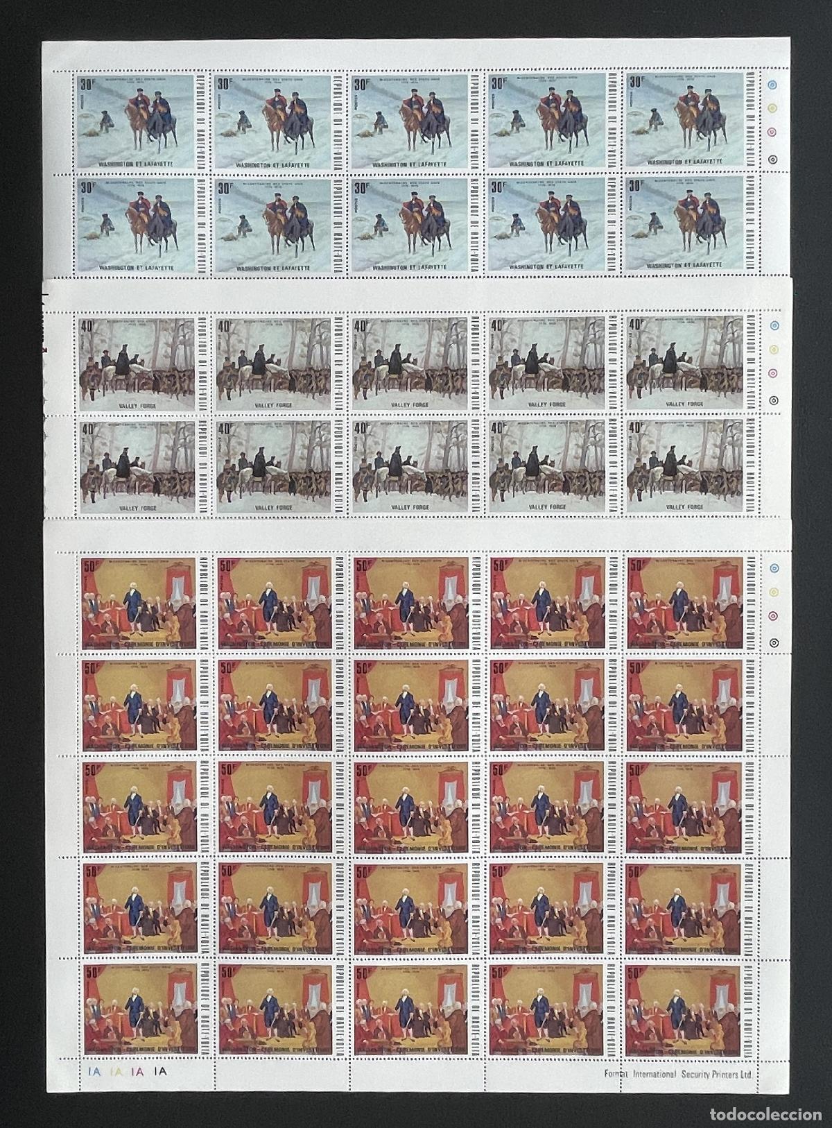 Sellos: Alto Volta 1975 YT 354-356 bloque Bicentenario USA Washington Lafayette