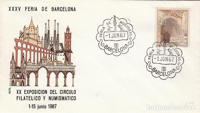 Sellos: A&Ntilde;O 1967, ESTATUA DE COLON, FERIA DE MUESTRAS BARCELONA, ALFIL ALCAZAR AMARILLO
