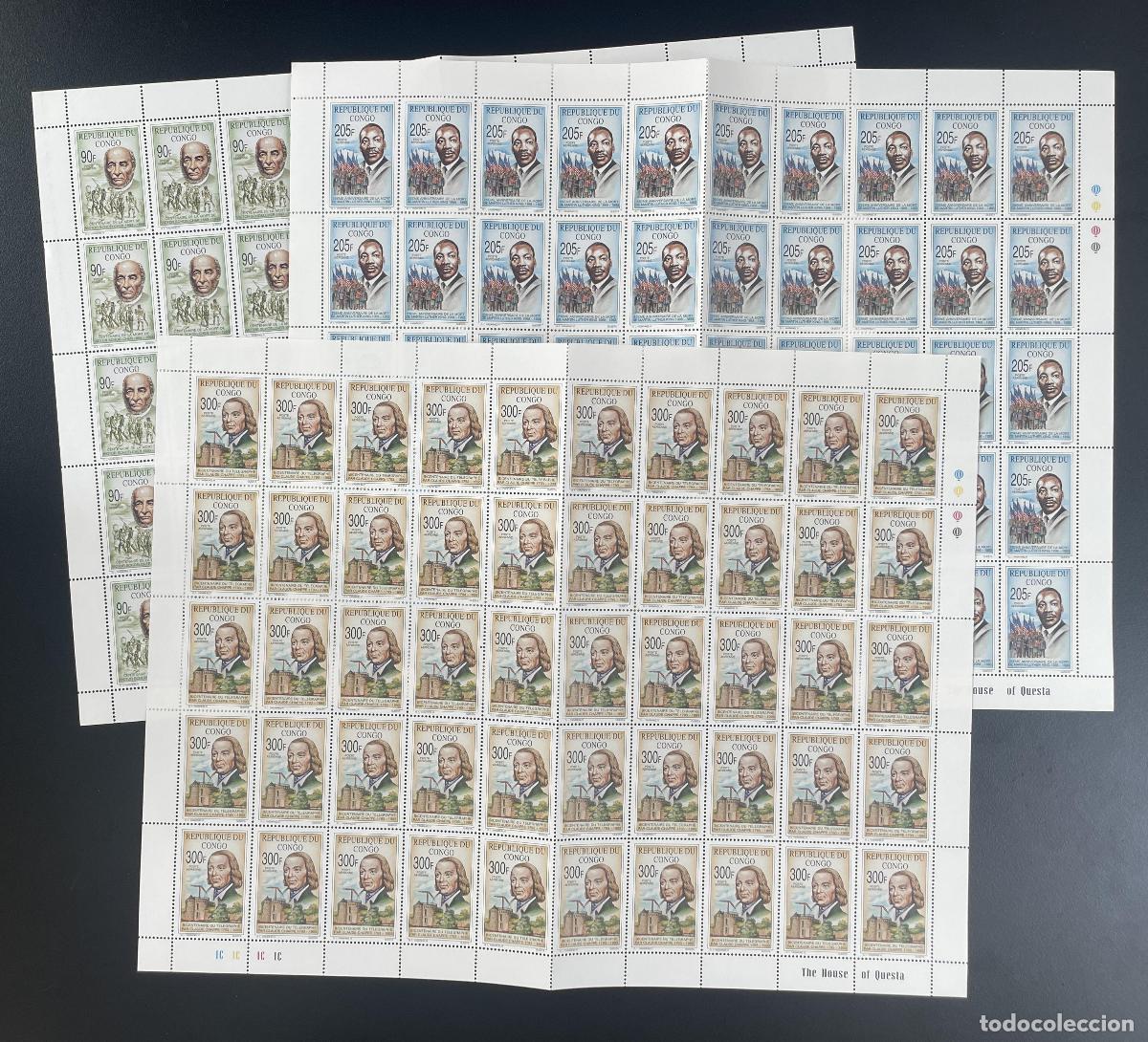 Sellos: Congo 1993 YT PA 422-424 tabl&oacute;n Victor Schoelcher Luther King Claude Chappe