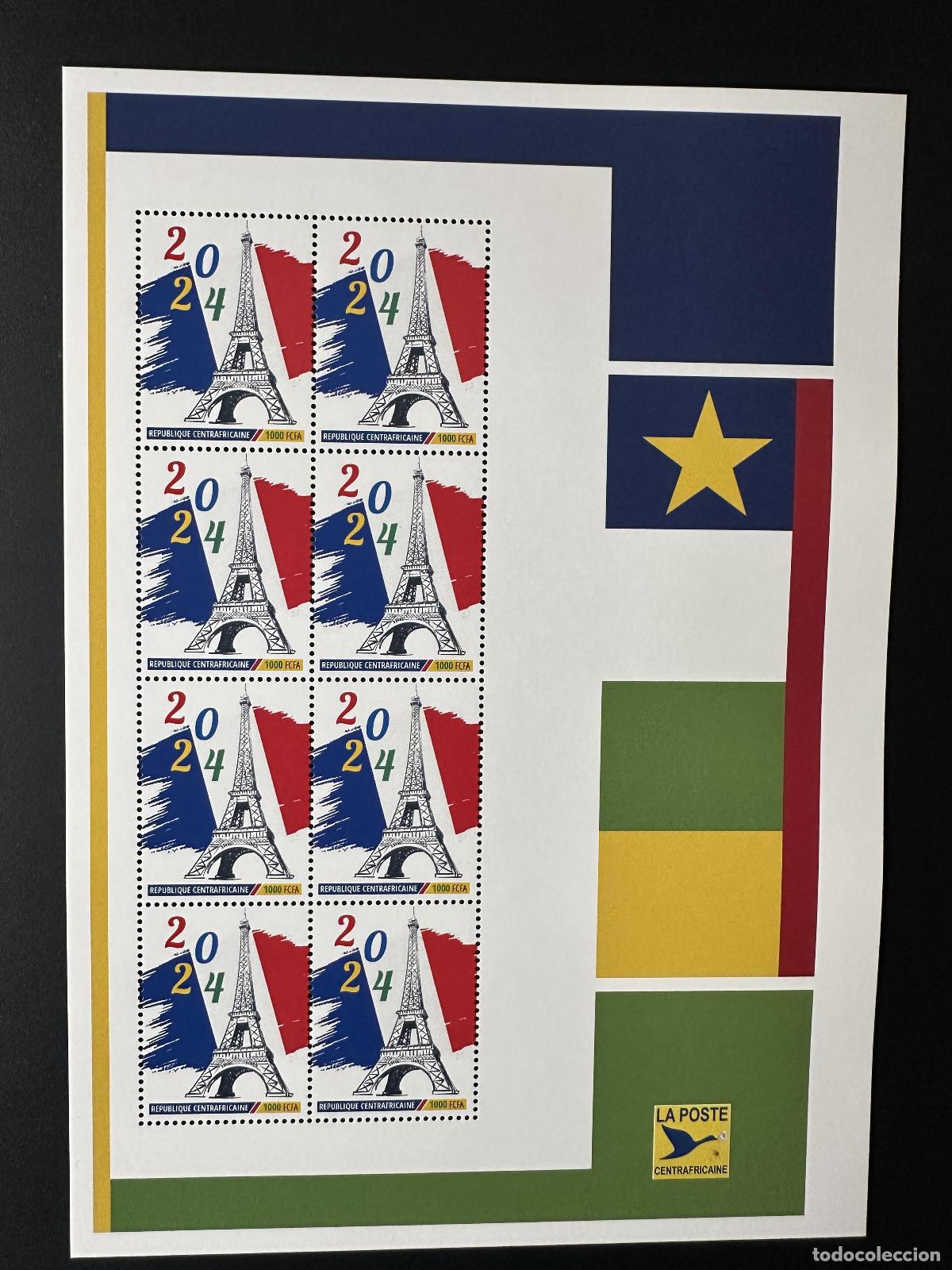 Sellos: Centroafricanos 2023 Mi. 16032 Juegos Ol&iacute;mpicos de la Torre Eiffel personalizados en Par&iacute;s