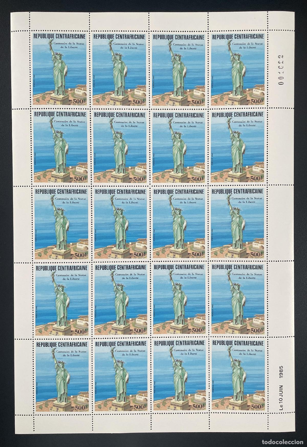 Sellos: Centroafricana 1985 YT 676 tabl&oacute;n Estatua de la Libertad Nueva York Bartholdi