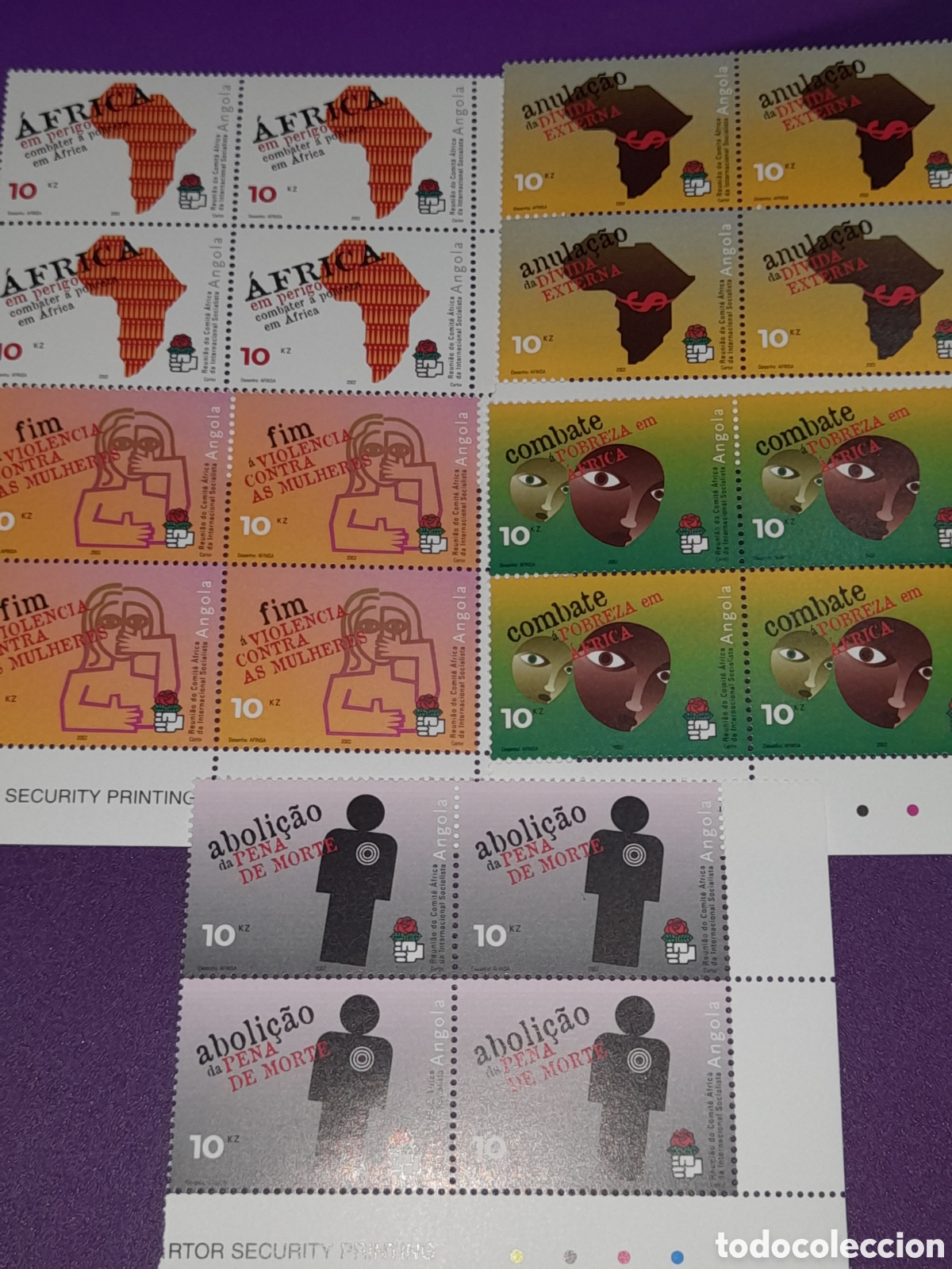 Sellos: Sello Angola nuevo 2002. Congreso inter socialista. Cartograf&iacute;a. Flores. Mascara. Continente.