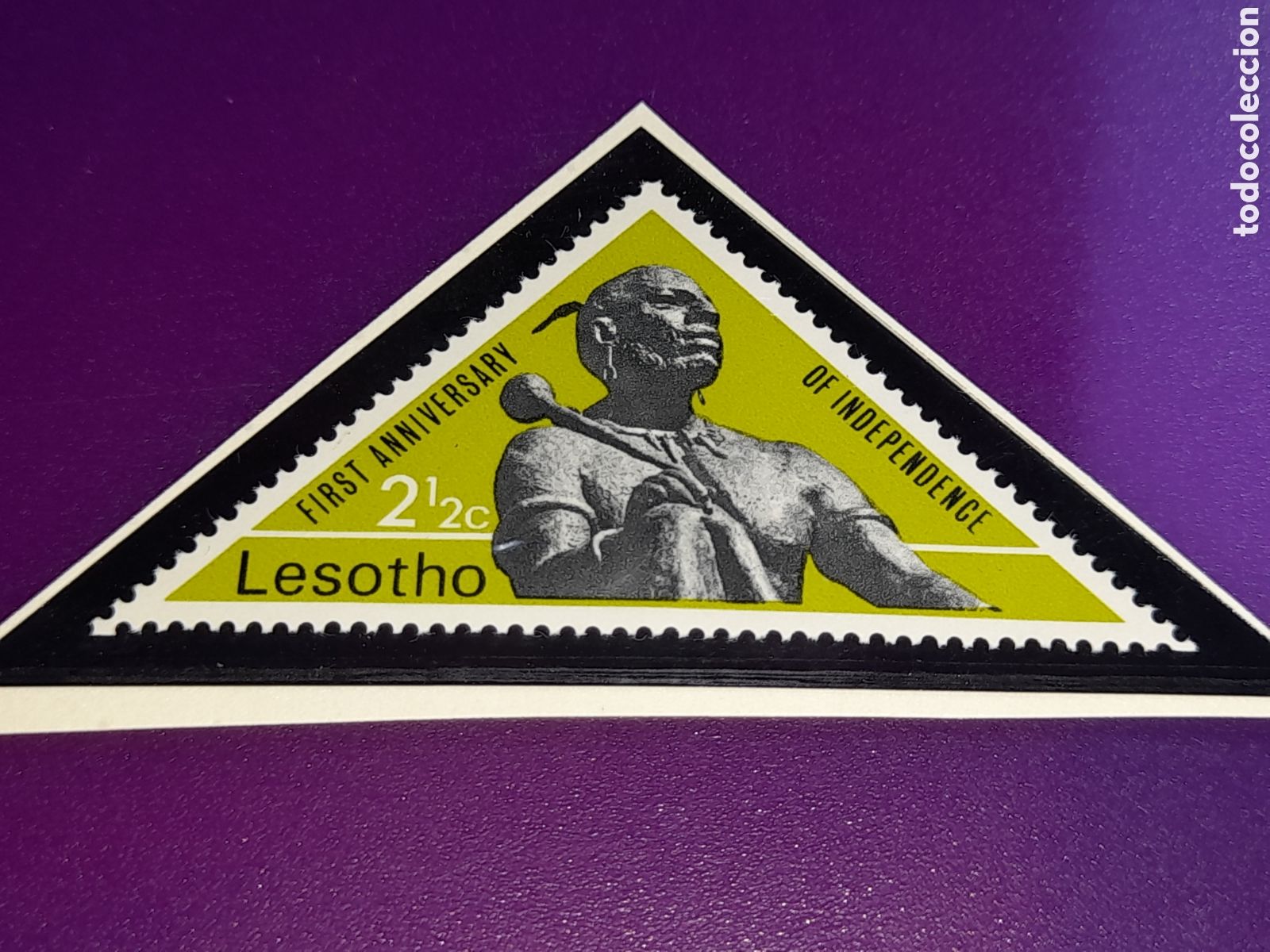 Sellos: Sello (1/3v) Lesotho nuevo 1967. 1Aniv independencia. Moshoeshote. Rey. Jefe estado Escultura Arte