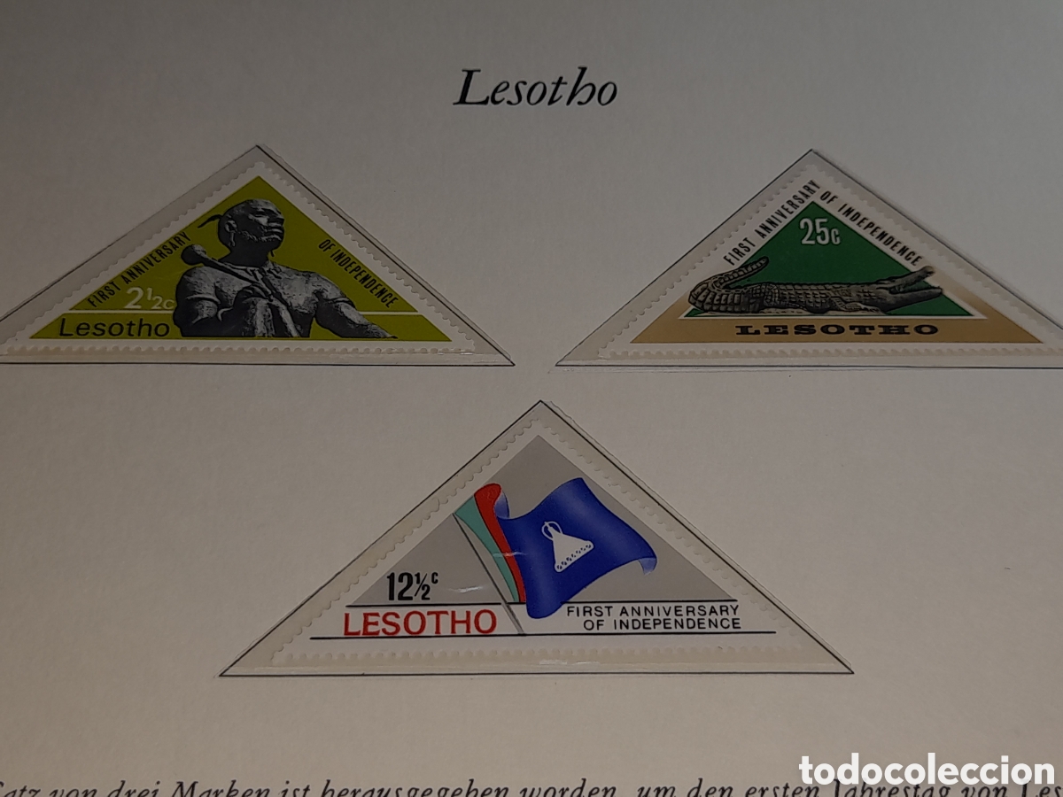 Sellos: Sello Lesotho nuevo 1967. 1Aniv independencia. 1er Rey. Cocodrilo Ni&ntilde;o. Fauna. Bandera. Reptiles.