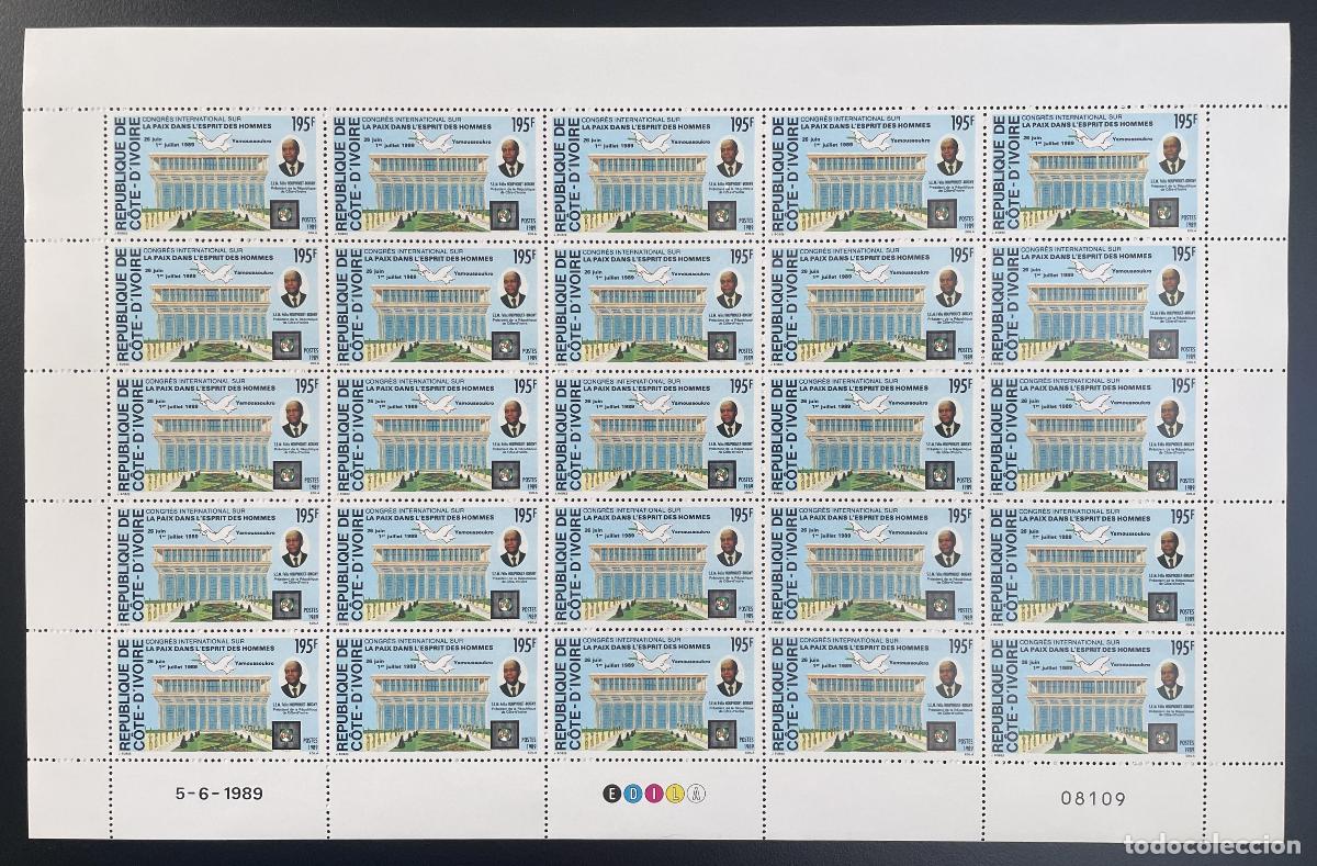 Sellos: Costa de Marfil 1989 YT 830 tabl&oacute;n Congreso la Paz Yamoussoukro Houphou&euml;t-Boigny