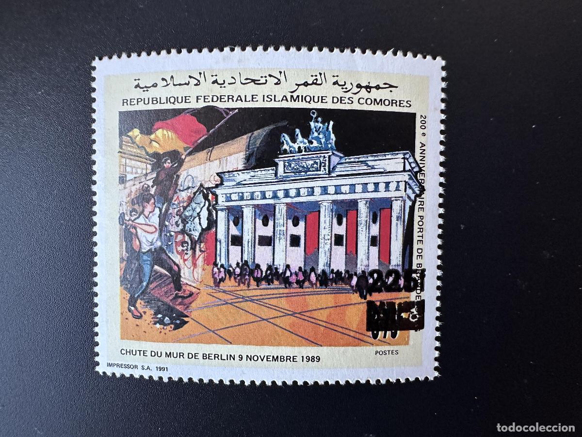 Sellos: Comoras 1994 1995 Mi. 1082 225F Mur Muro de Berl&iacute;n Mauerfall Brandeburgo sobrecargado