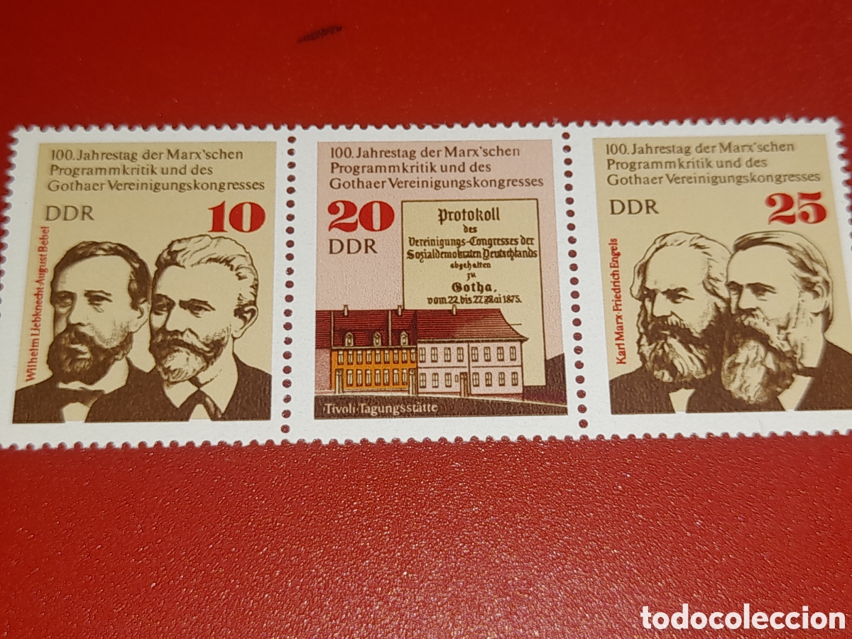 Sellos: Sello Alemania, DDR nuevo 1975. 100Aniv Congreso Gotha. Edificio. Arquitectura. Pol&iacute;ticos. Comunismo