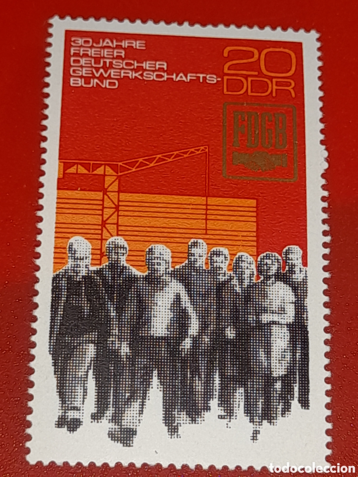 Sellos: Sello Alemania, DDR nuevo 1975. 25Aniv confederaci&oacute;n sindicatos. Gente. Trabajos. Gremios. Historia.