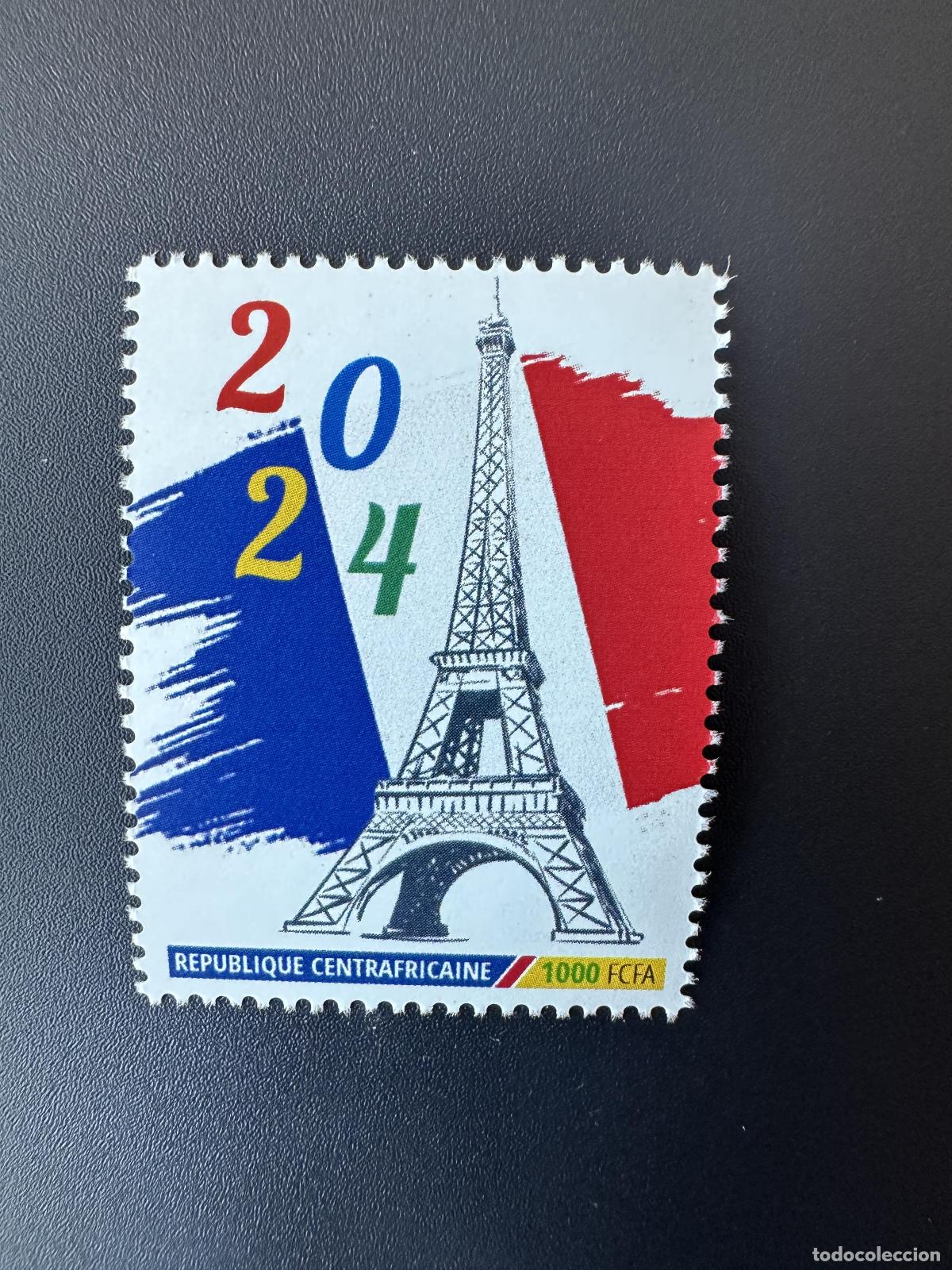 Sellos: Centroafricanos 2023 Mi. 16032 Juegos Ol&iacute;mpicos Eiffel personalizados Par&iacute;s 2024 1v