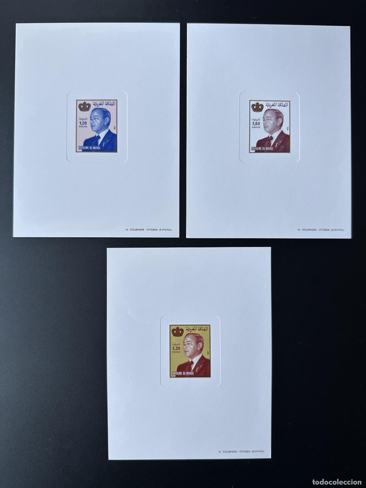 Sellos: Marruecos 1988 Mi. 1149 - 1151 retrato de la realeza real dinast&iacute;a del rey prueba lujo