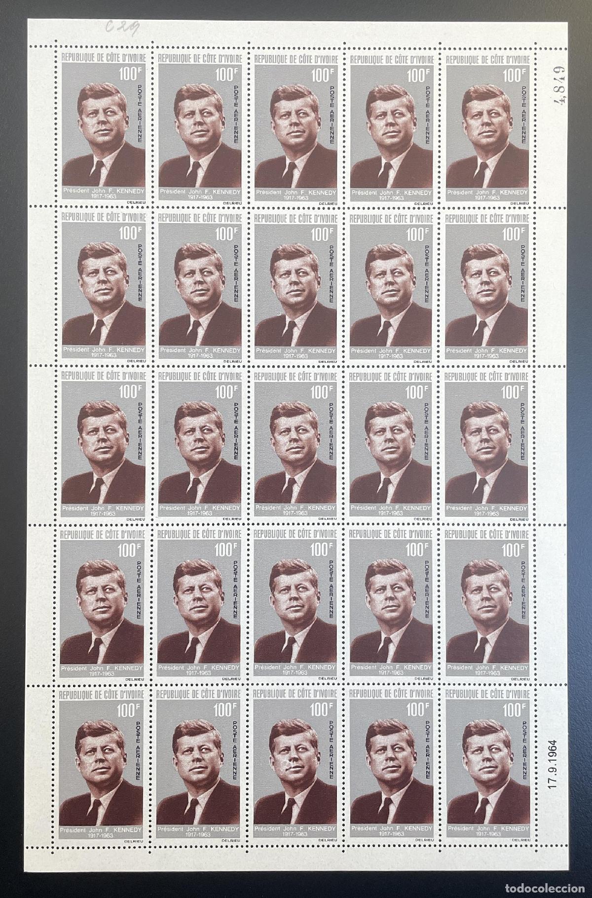 Sellos: Costa de Marfil 1964 YT PA 33 tabl&oacute;n John F. Kennedy JFK presidente USA America