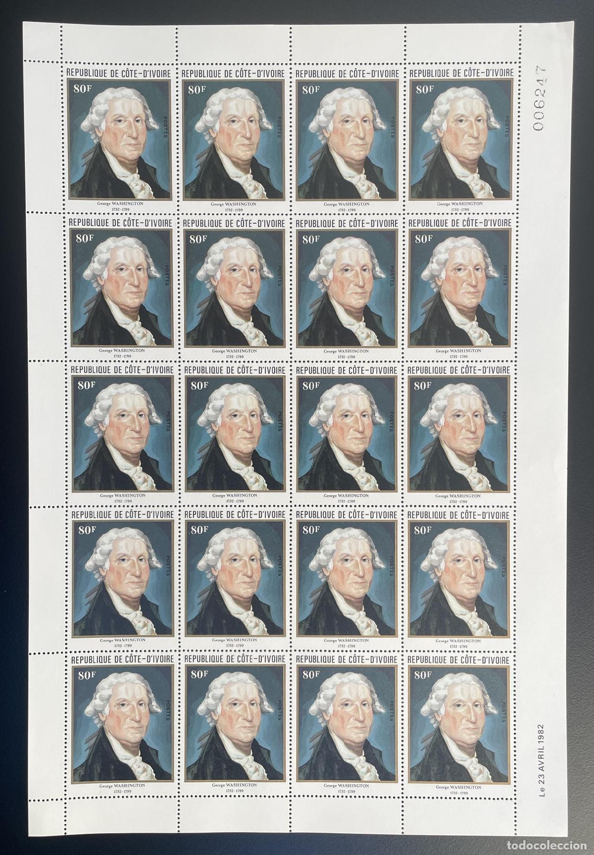 Sellos: Costa de Marfil 1982 YT 608 tabl&oacute;n George Washington presidente EE.UU.