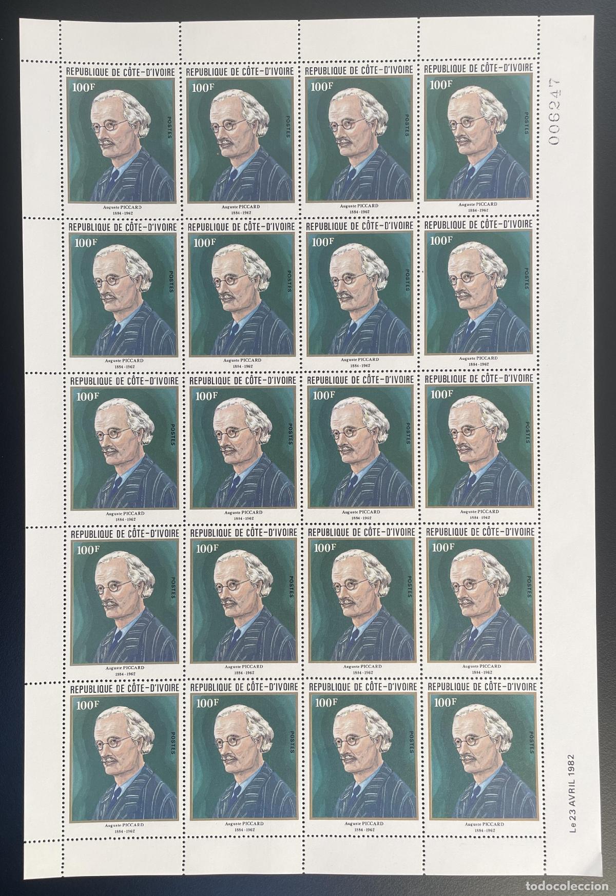 Sellos: Costa de Marfil 1982 YT 609 tabl&oacute;n Auguste Piccard f&iacute;sico explorador