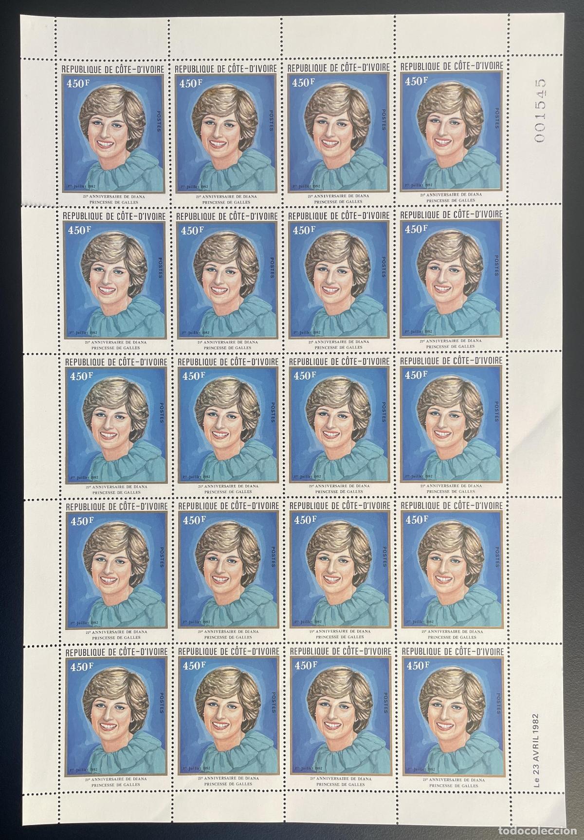 Sellos: Costa de Marfil 1982 YT 611 tabl&oacute;n Diana Spencer Princess Wales Royalty