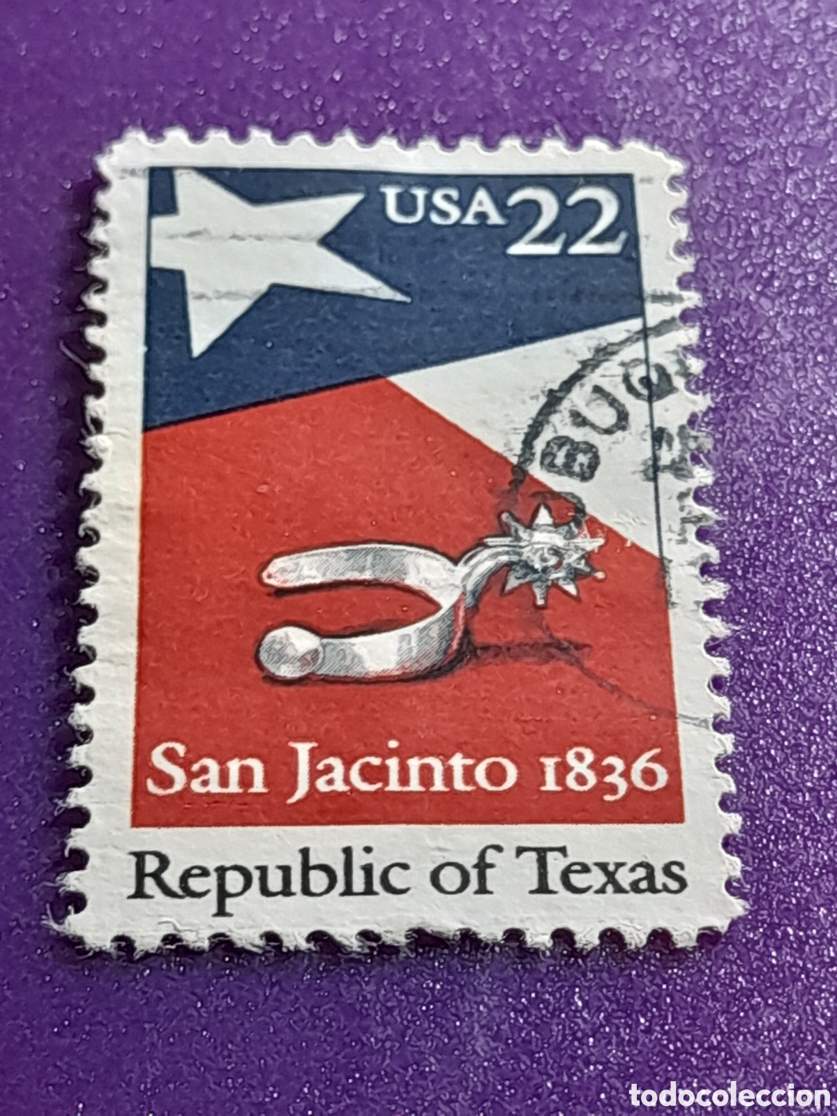 Sellos: Sello Estados Unidos mtdo/udo 1986. 150Aniv Rep&uacute;blica Texas. Bandera. Estrell&oacute;. Escribo.