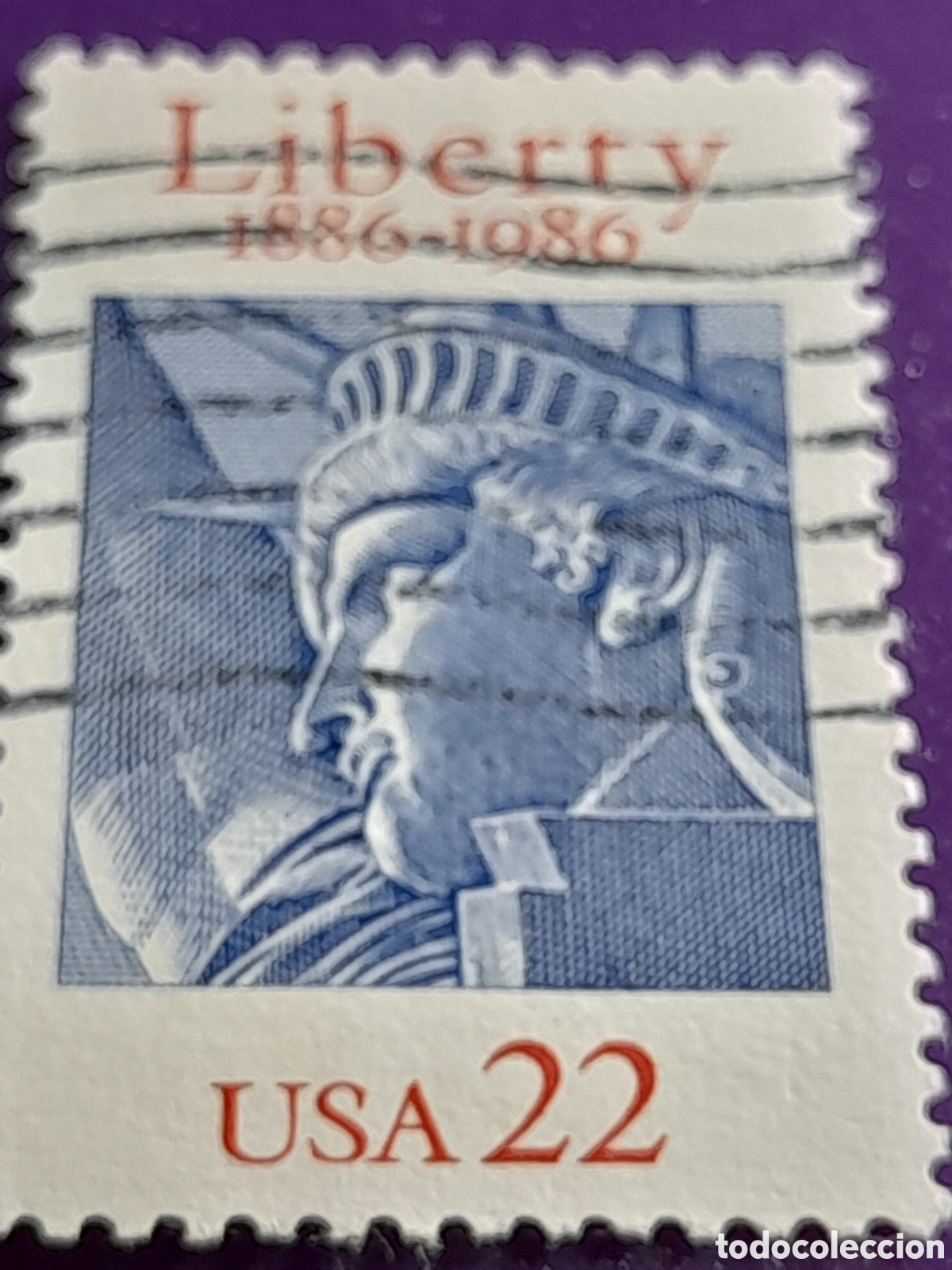 Sellos: Sello Estados Unidos mtdo/udo 1986. 100Aniv levantamiento estatua libertad. Escultura. Monumento.