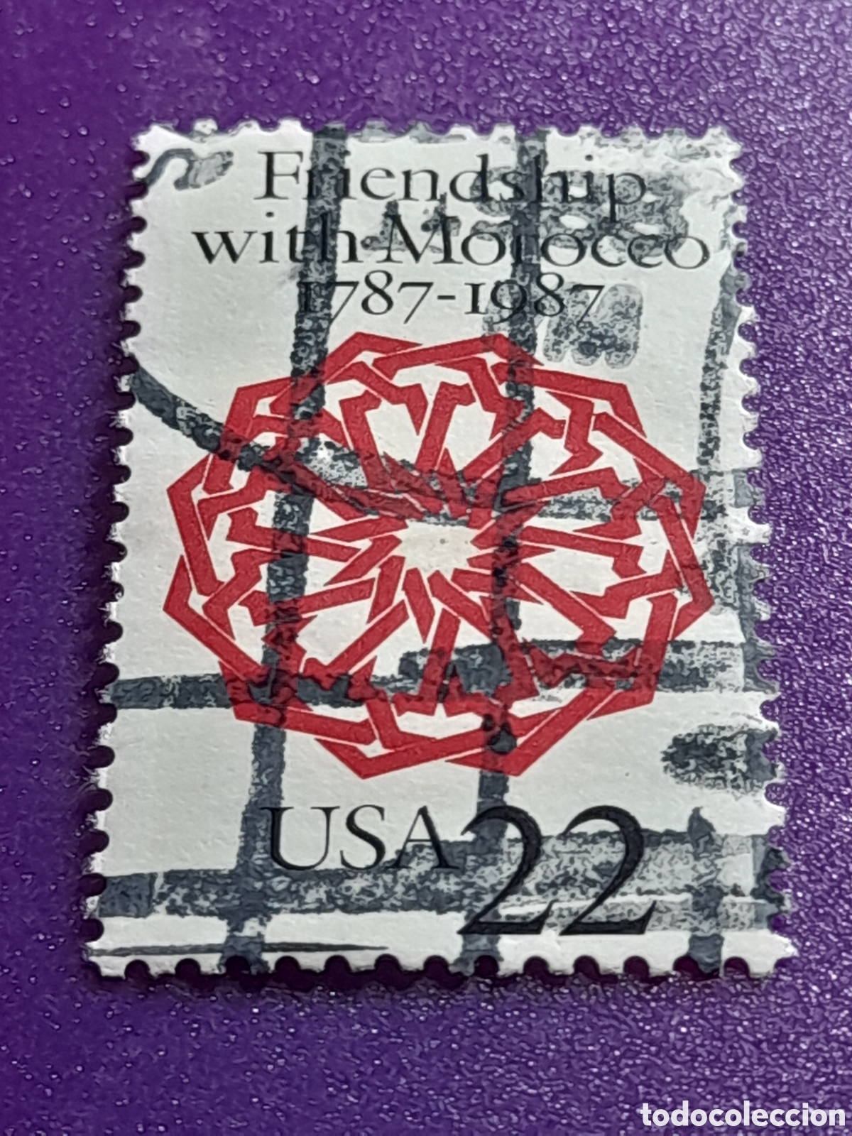 Sellos: Sello Estados Unidos mtdo/udo 1987. 200Aniv relaciones Marruecos. Adorno.