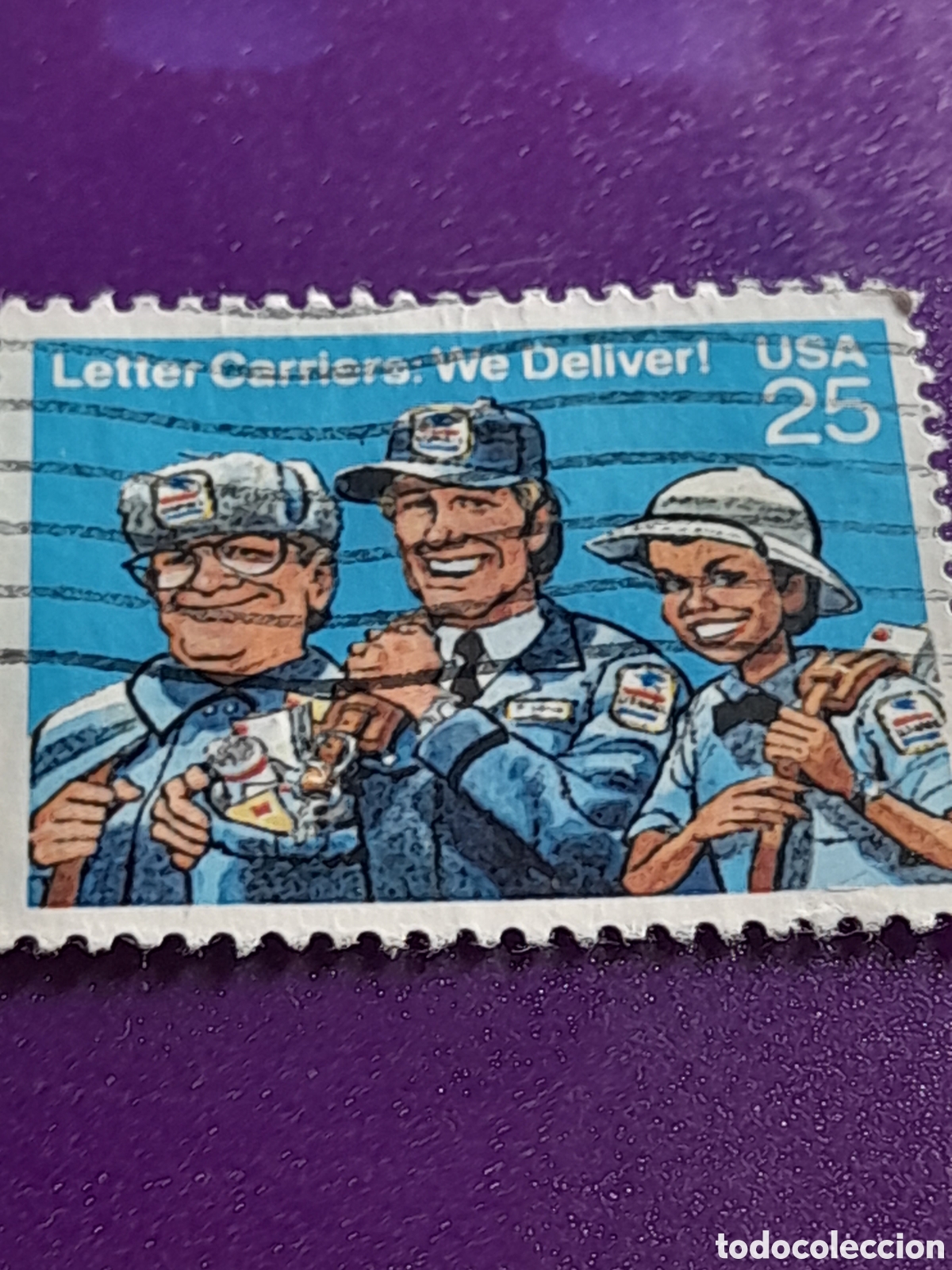 Sellos: Sello Estados Unidos mtdo/udo 1989. Homenaje a los carteros. Uniforme. Saca. Cartas.