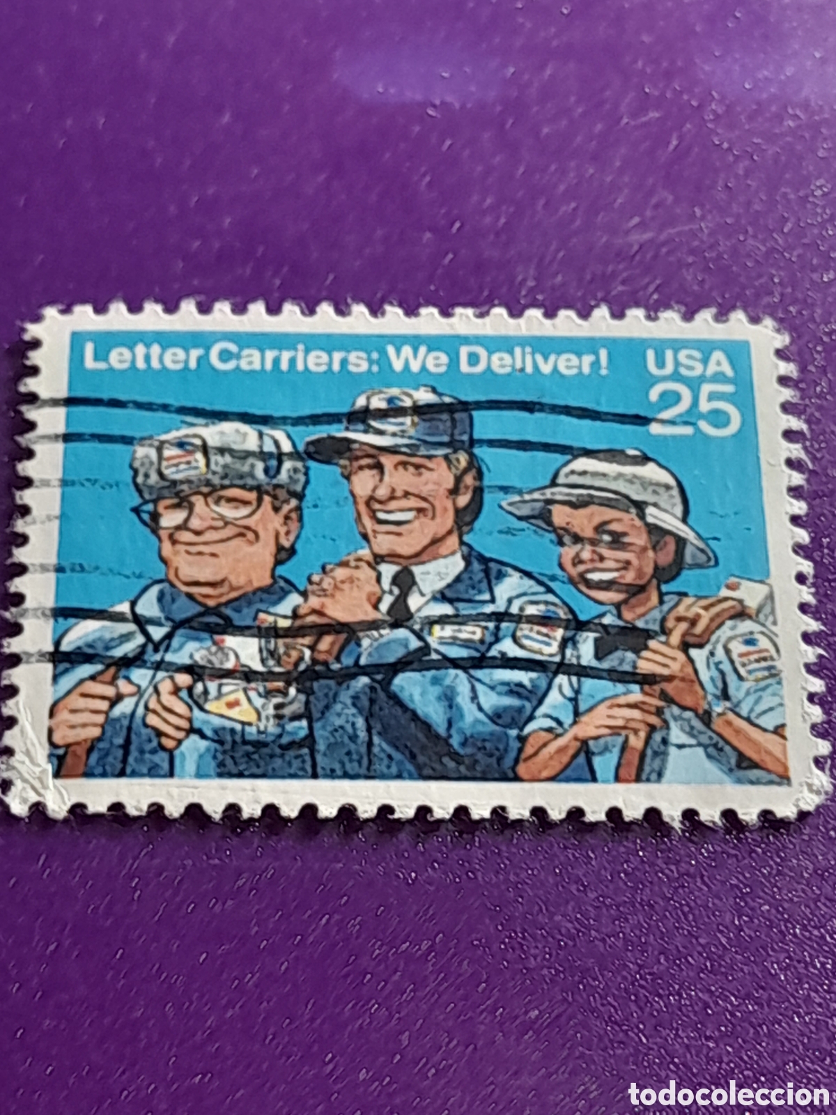Sellos: Sello Estados Unidos mtdo/udo 1989. Homenaje a los carteros. Uniforme. Saca. Cartas.