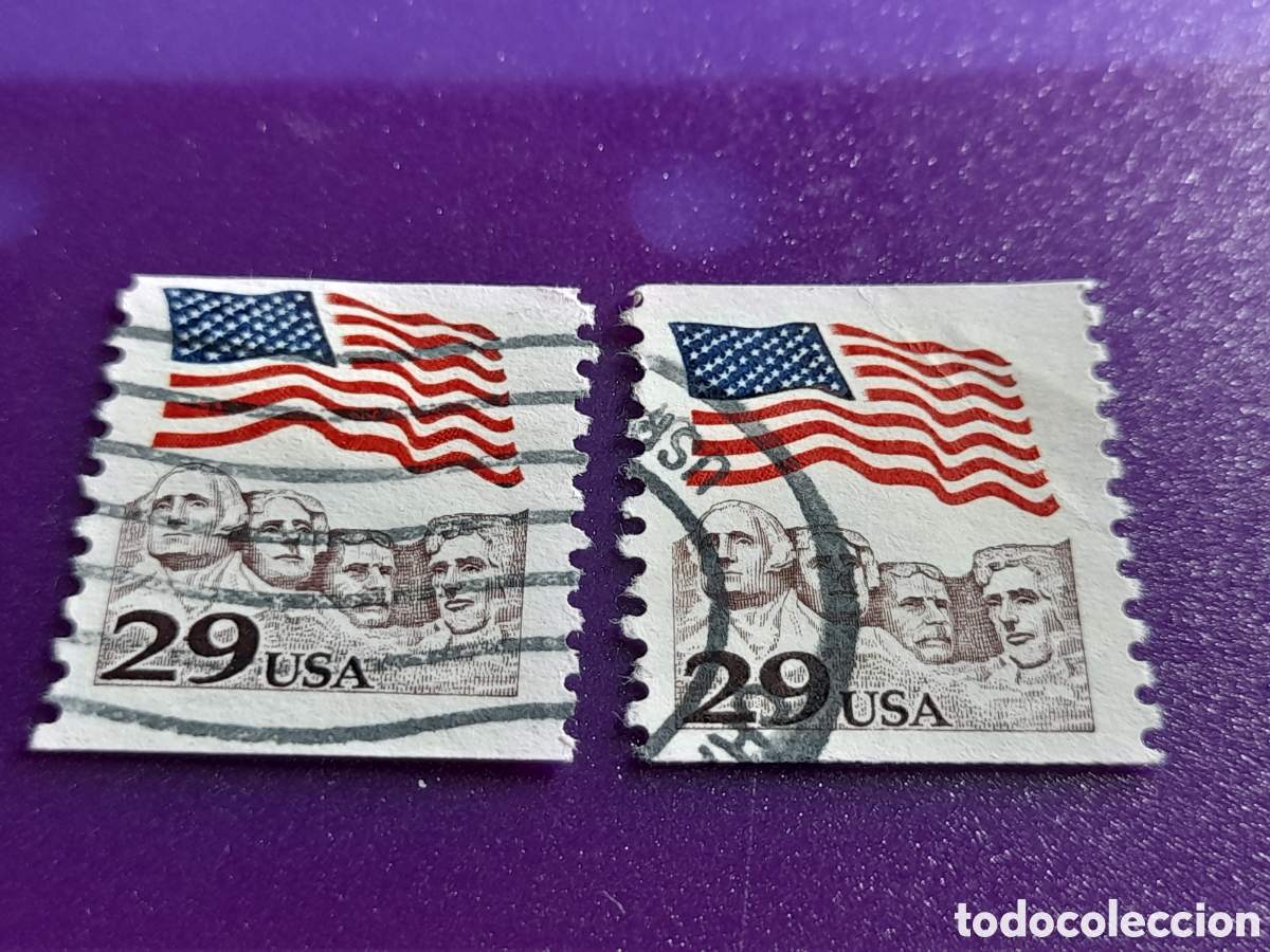 Sellos: Sello Estados Unidos mtdo/udo 1991. Bandera. Monte Rushmore. Ezxuktiras. Monumento.