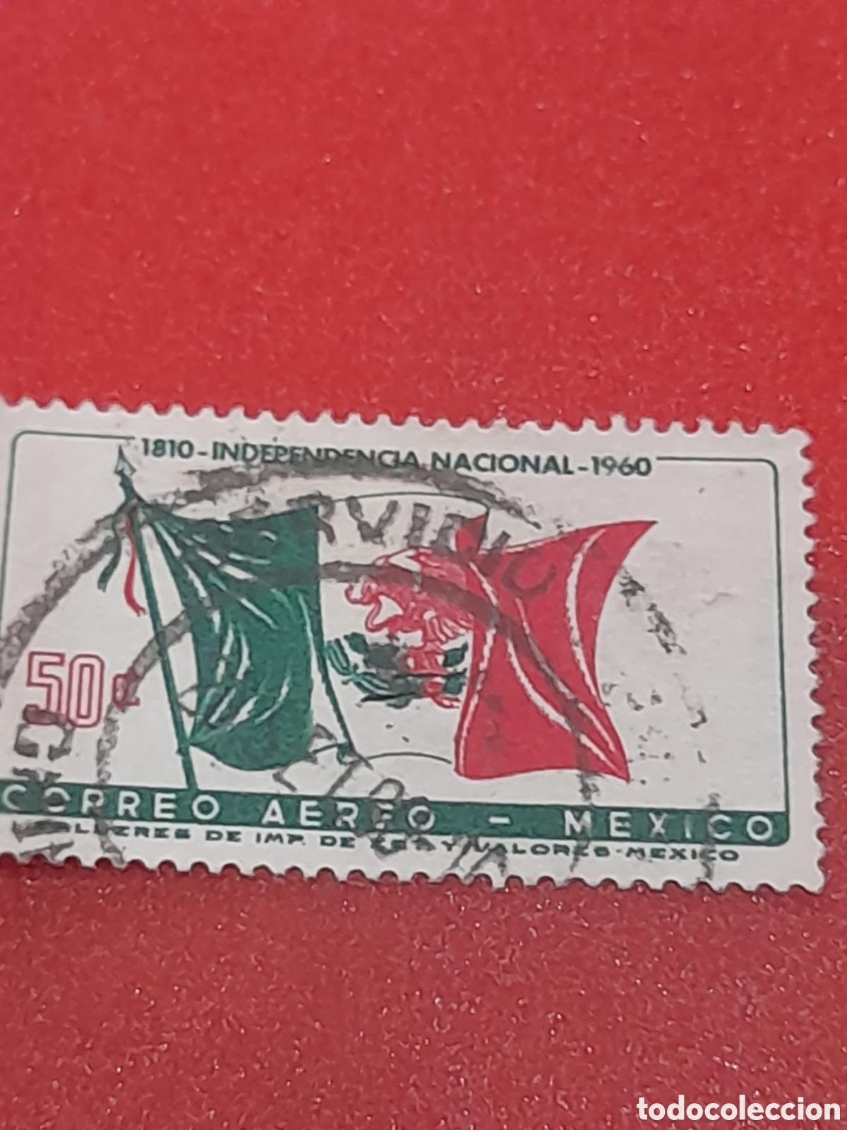 Sellos: Sello (1/3v) Mexico mtdo/udo 1960. 150Aniv independencia. Bandera. S&iacute;mbolos.