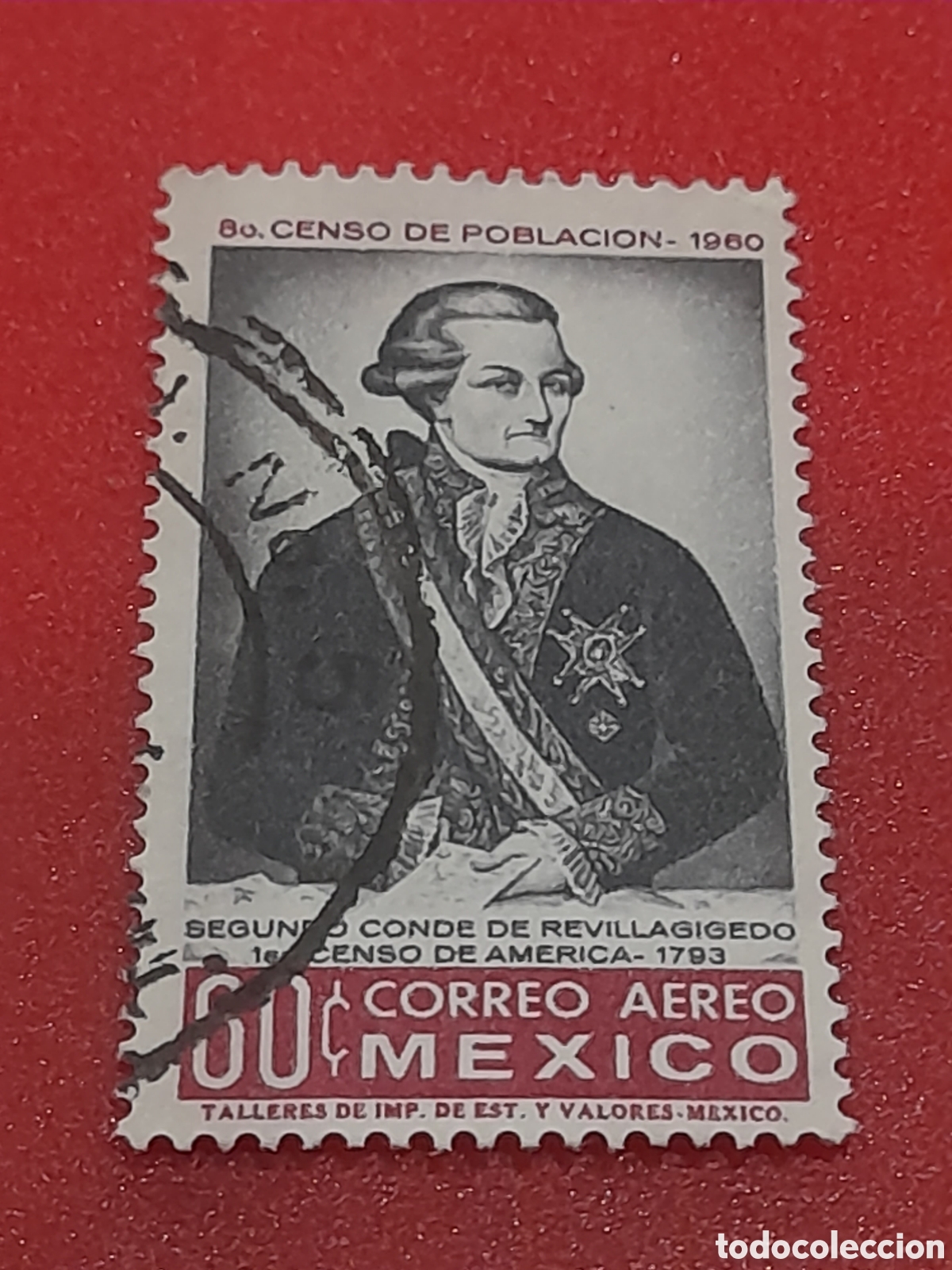 Sellos: Sello (1/4v) Mexico mtdo/udo 1960. Censo nacional. Militar. Almirante. Uniforme.