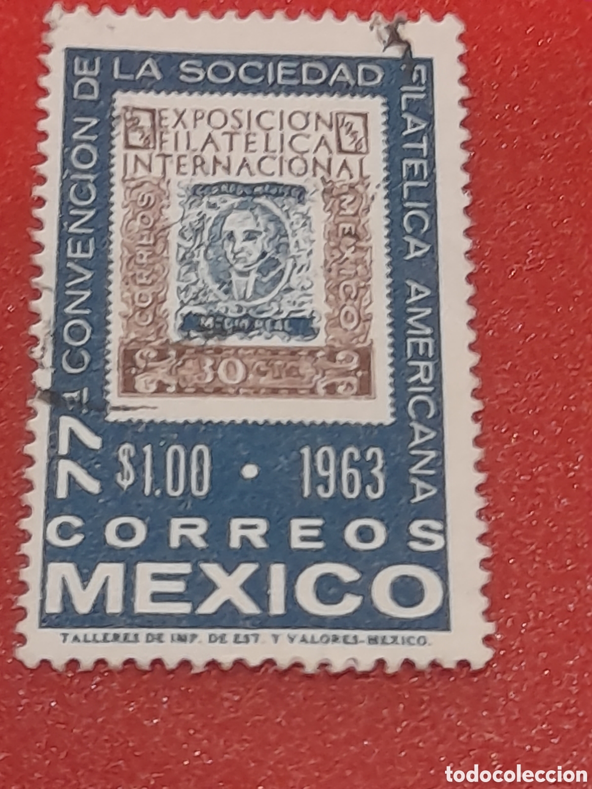 Sellos: Sello Mexico mtdo/udo 1963. Congreso Sociedad filatelia. Sellos cl&aacute;sicos.