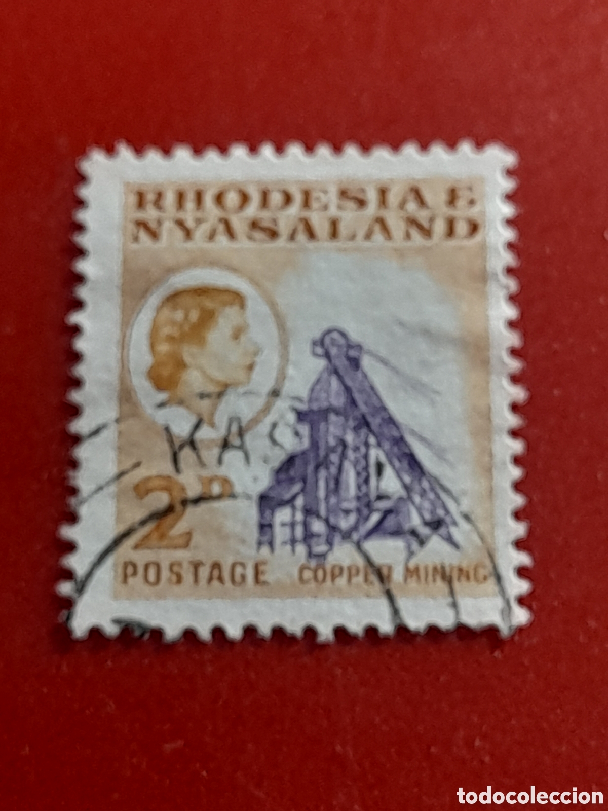 Sellos: Sello (1/5v) Rhodesia - Nyasalandia mtdo/udo 1956 - 1962. Isabel II. Industria. Miner&iacute;a.