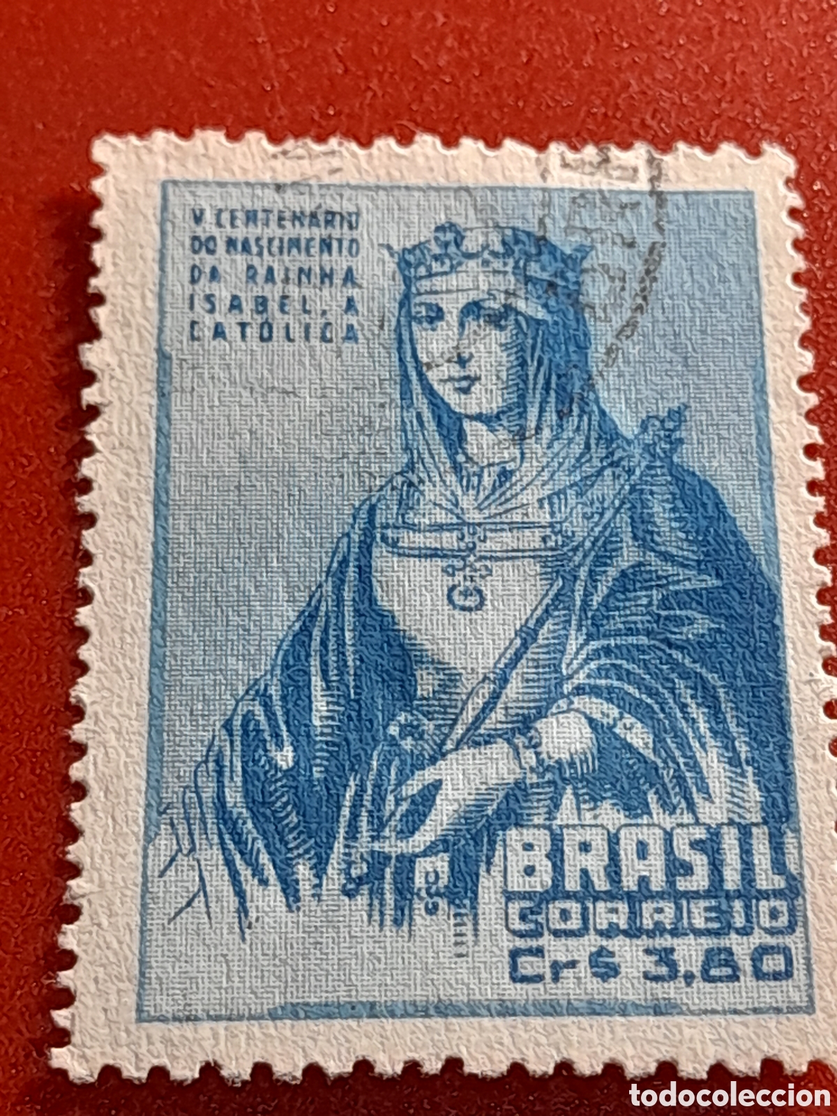 Sellos: Sello Brasil mtdo/udo 1951. 500Aniv nacimiento Isabel La Cat&oacute;lica. Reina. Monarqu&iacute;a. Corona.