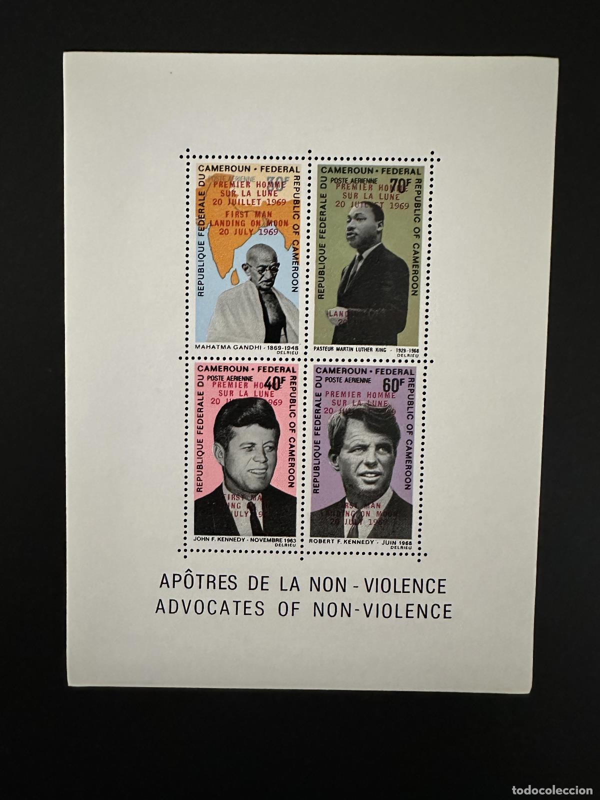 Sellos: Camer&uacute;n 1969 Mi. Bl. 8 Primer Hombre de la Luna Gandhi Kennedy Luther King Apolo
