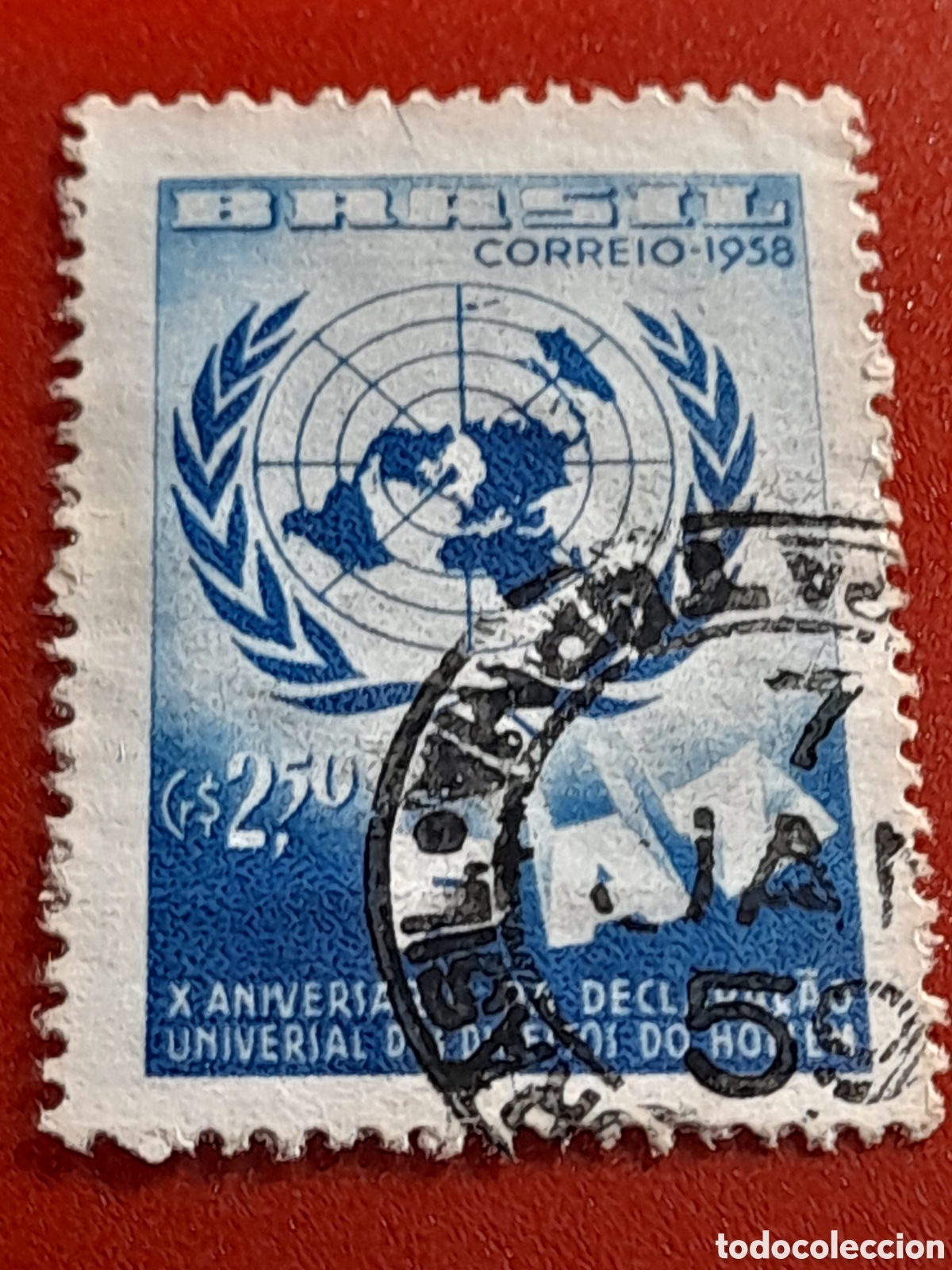 Sellos: Sello Brasil mtdo/udo 1958. 10Aniv declaraci&oacute;n derechos humanos. UNESCO. Infancia. Emblema.