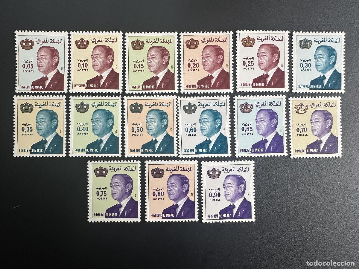 Sellos: Marruecos 1981 Mi. 977 - 991 serie definitiva del retrato mon&aacute;rquico rey Hassan II
