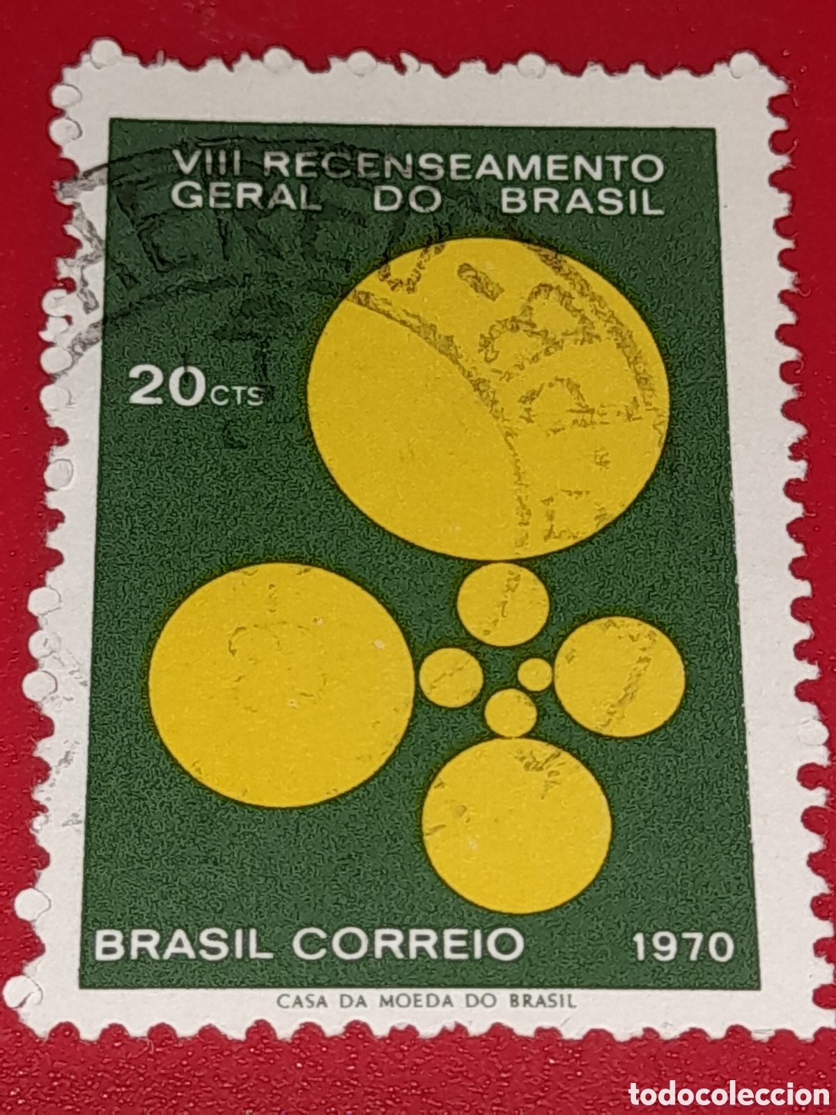 Sellos: Sello Brasil mtdo/udo 1970. 8 censo nacional. C&iacute;rculos. Circunferencia.