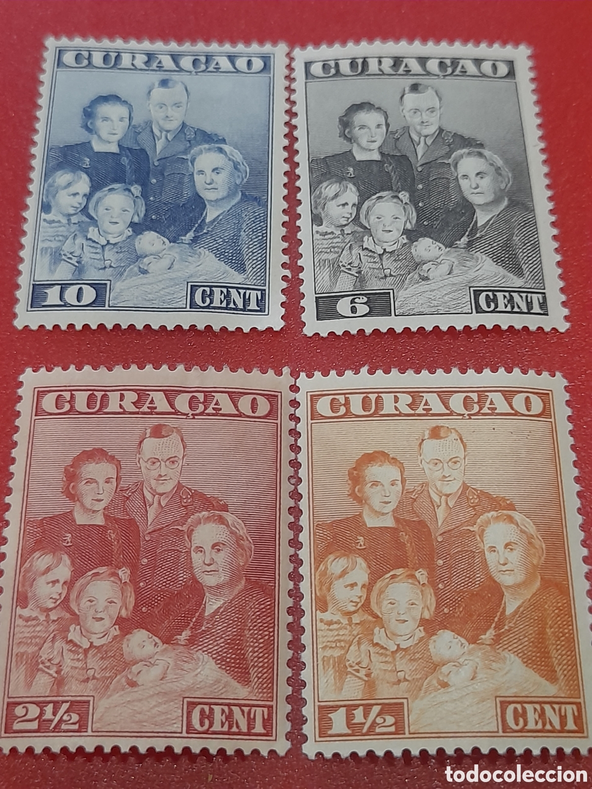 Sellos: Sello Curacao no mtdo/bgra 1943. Familia real holandesa. Monarqu&iacute;a. Historia.