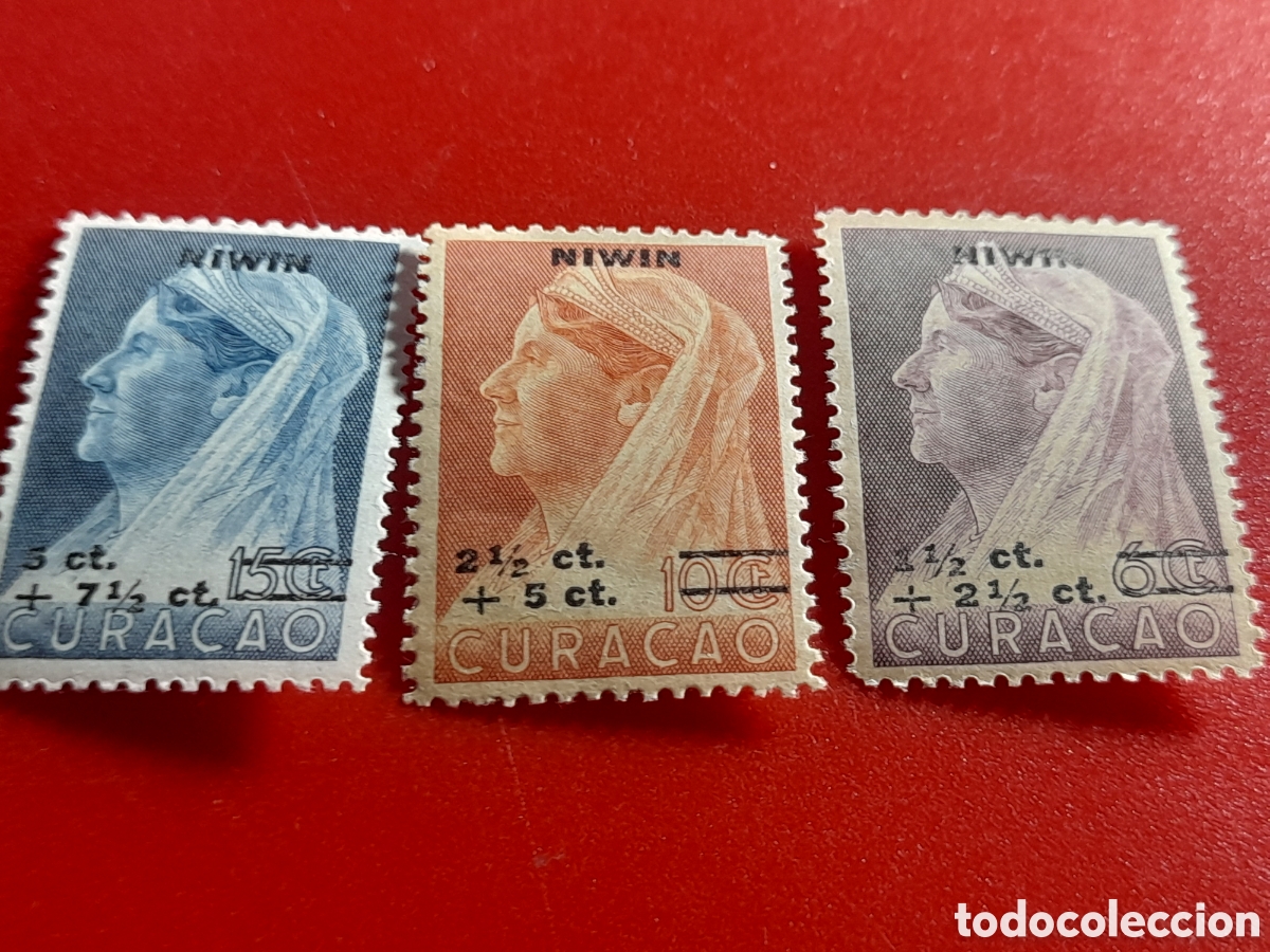 Sellos: Sello Curacao nuevo 19. Sello 1936 sobrecargado. Reina Guillermina. Monarqu&iacute;a. Historia.