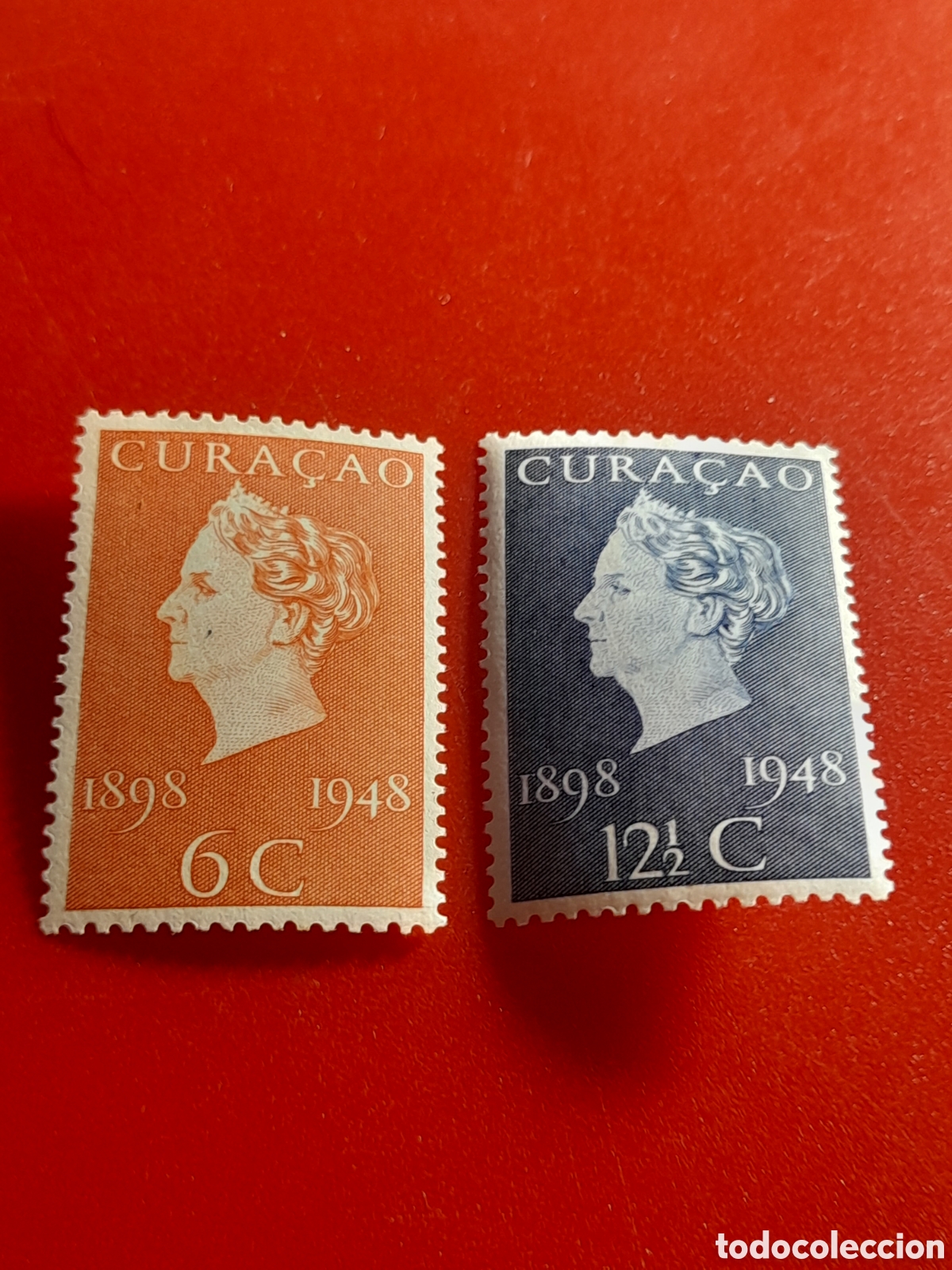 Sellos: Sello Curacao mtdo/udo 1948. 50Aniv reinado Guillermina. Monarqu&iacute;a. Historia. Reinas.