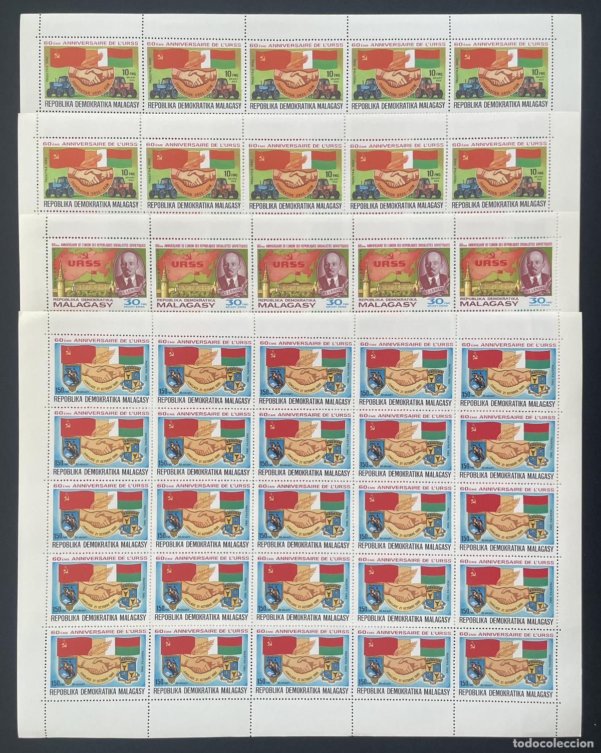 Sellos: Madagascar 1982 YT 685-688 bloque 60 aniversario URSS Lenin
