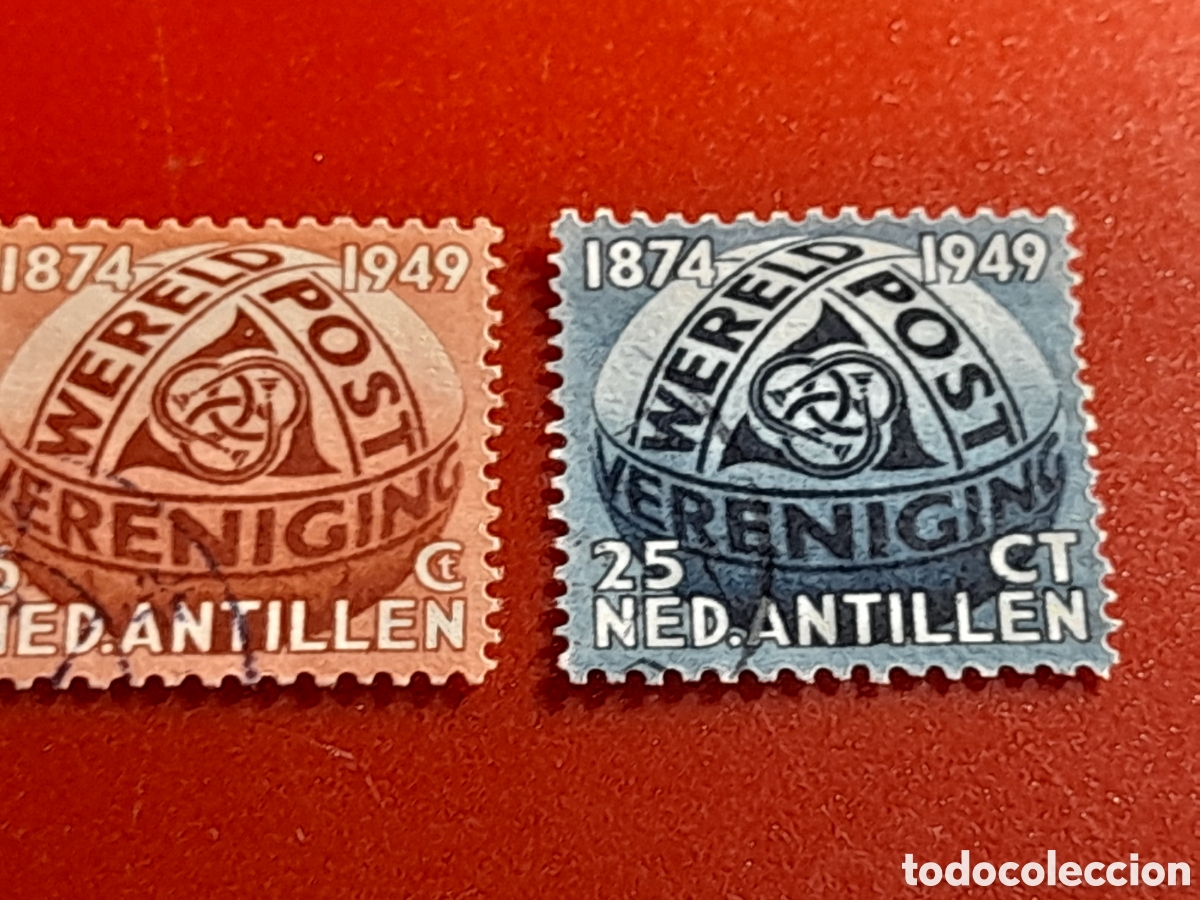 Sellos: Sello Antillas Holandesas mtdo/bgra 1949. 75Aniv Uni&oacute;n Postal Universal. Clar&iacute;n. Trompeta.
