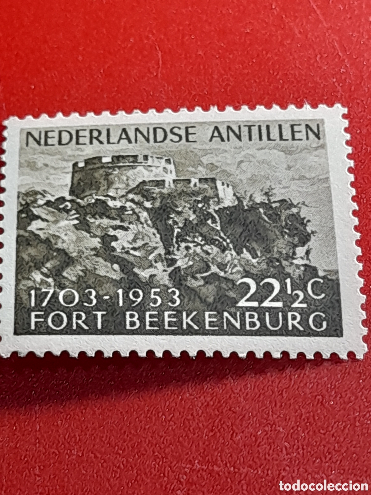 Sellos: Sello Antillas Holandesas nuevo 1953. 250Aniv Fuerte Beekenberg. Fortaleza. Militar. Castillo. Acant