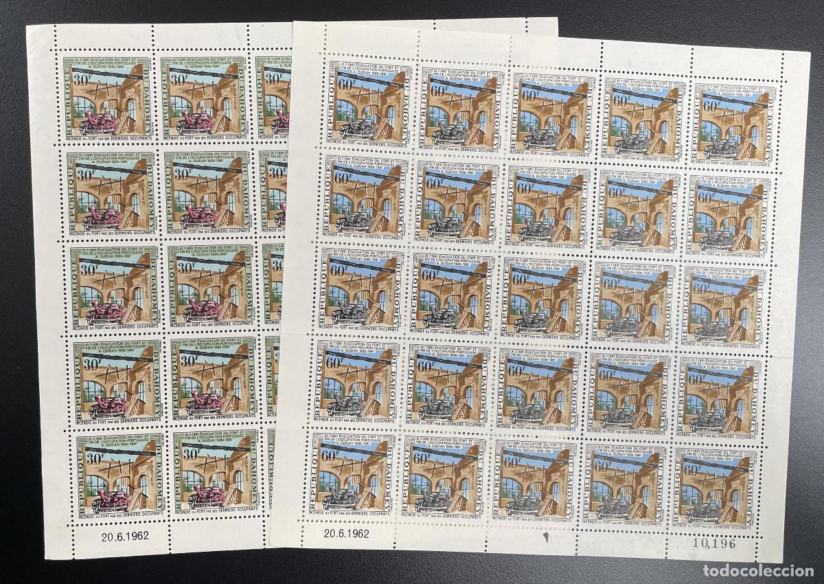 Sellos: Dahomey 1962 YT 172-173 tabl&oacute;n Fort Ouidah Portugal evacuaci&oacute;n ocupaci&oacute;n