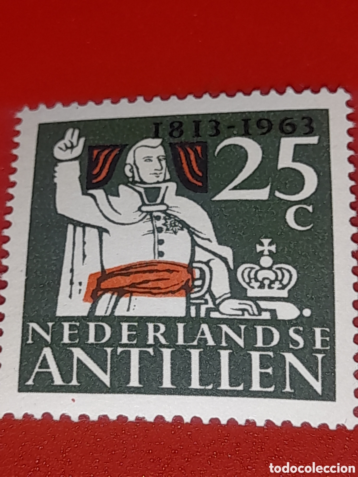 Sellos: Sello Antillas Holandesas nuevo 1963. 150Aniv Reino Holanda. Corona. Monarqu&iacute;a. Historia