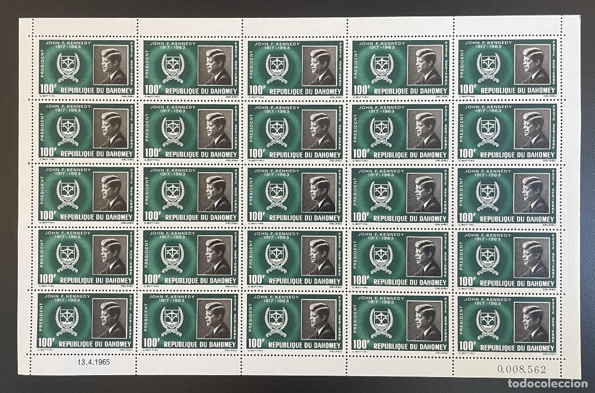 Sellos: Dahomey 1965 YT PA 34 tabl&oacute;n JFK John F. Kennedy presidente EE.UU. escudo de armas