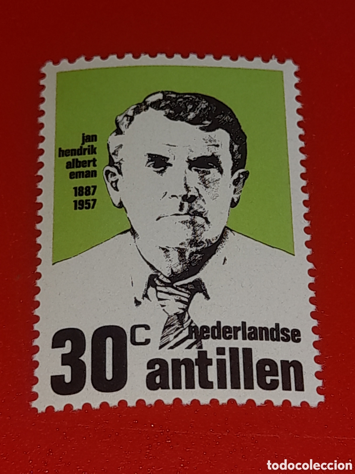 Sellos: Sello Antillas Holandesas nuevo 1973. 16Aniv muerte Jan Hendrik. Pol&iacute;tico. Famoso. Historia.