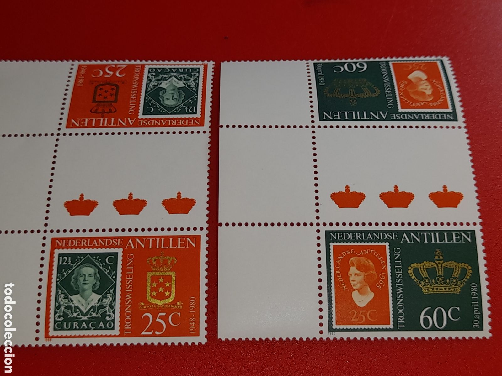 Sellos: Sello Antillas Holandesas nuevo 1980. Coronaci&oacute;n reina Beatriz. Monarqu&iacute;a. Historia.
