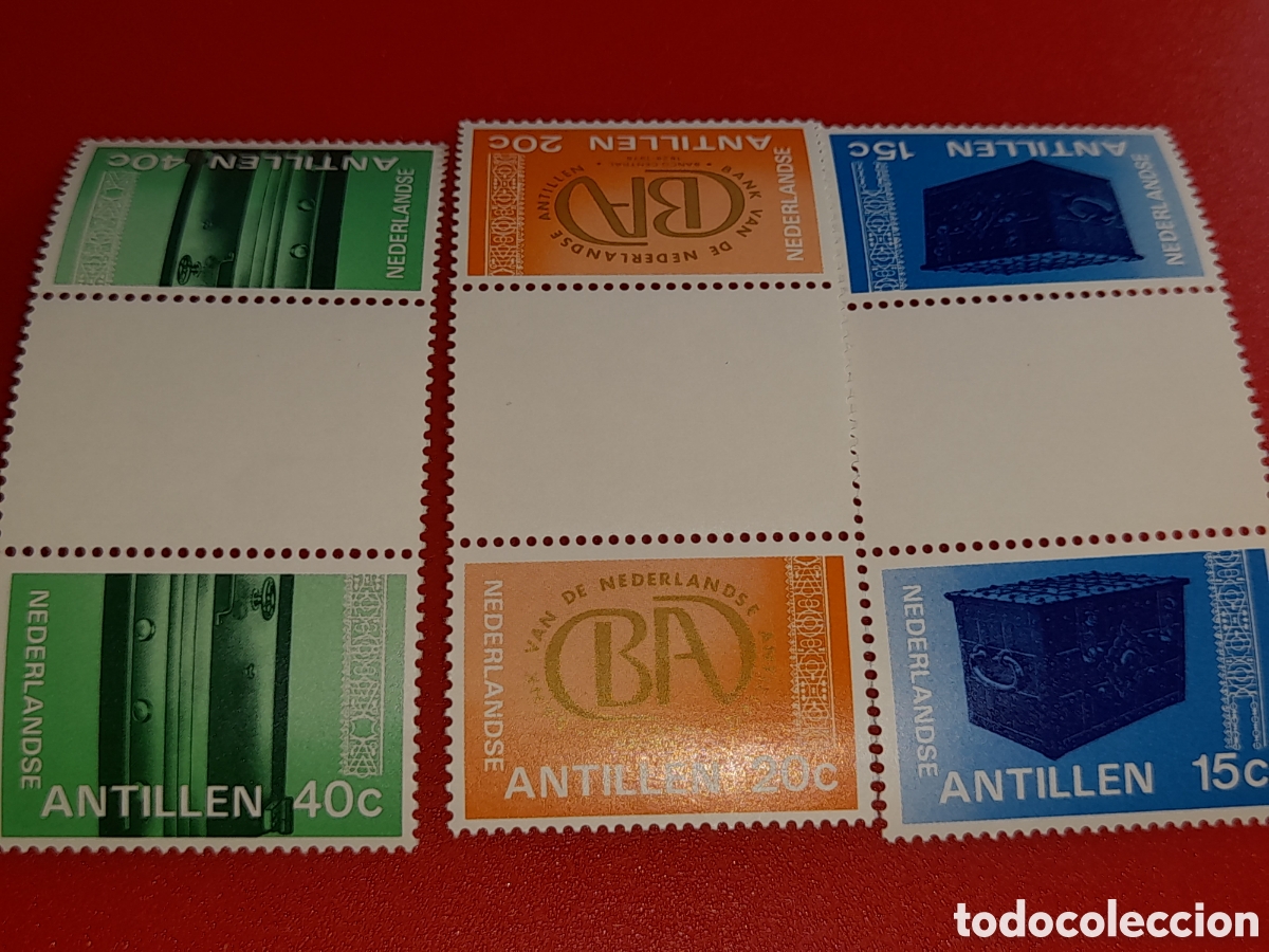 Sellos: Sello Antillas Holandesas nuevo 1978. 150Aniv banco Antillas. Logotipo. Cofre. Tesoro. Caja fuerte.